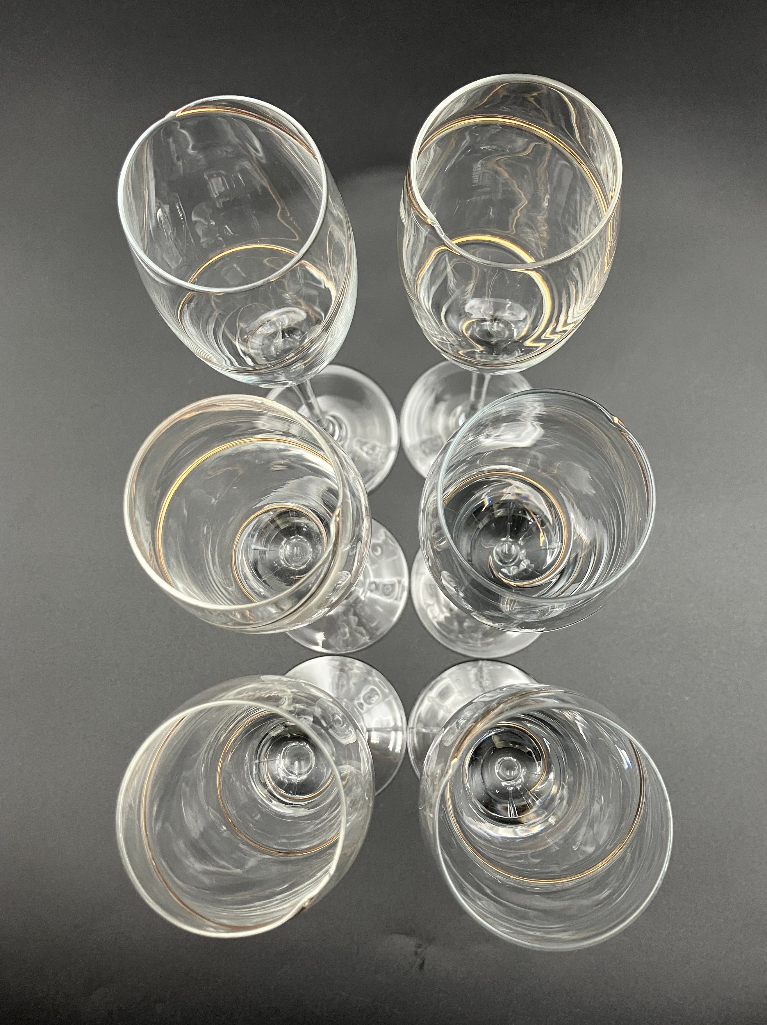 Kosta Boda Line Gold Anna Ehrner TULIP-SHAPE CHAMPAGNE FLUTE Glasses X 6