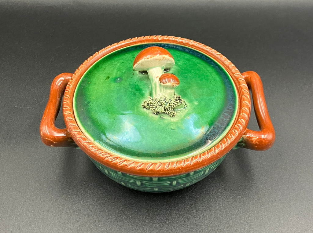 Vintage 1930s TELLURITE Casserole Dish With Mushroom Lid Pottery BELGIUM