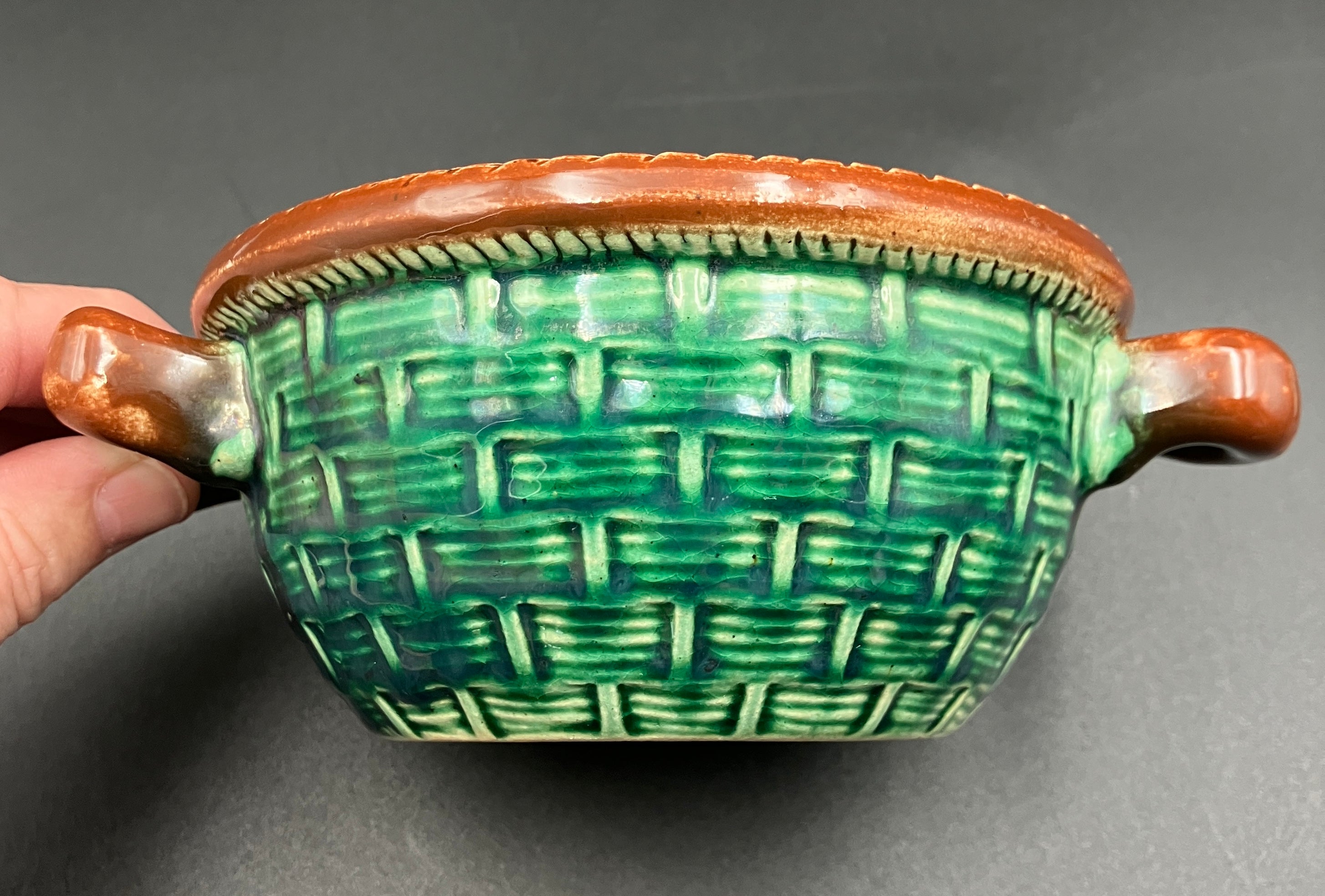 Vintage 1930s TELLURITE Casserole Dish With Mushroom Lid Pottery BELGIUM