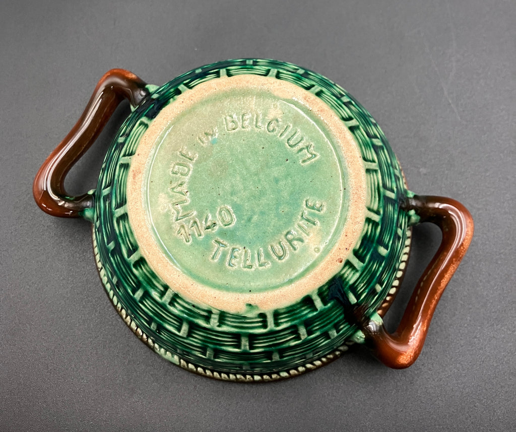 Vintage 1930s TELLURITE Casserole Dish With Mushroom Lid Pottery BELGIUM