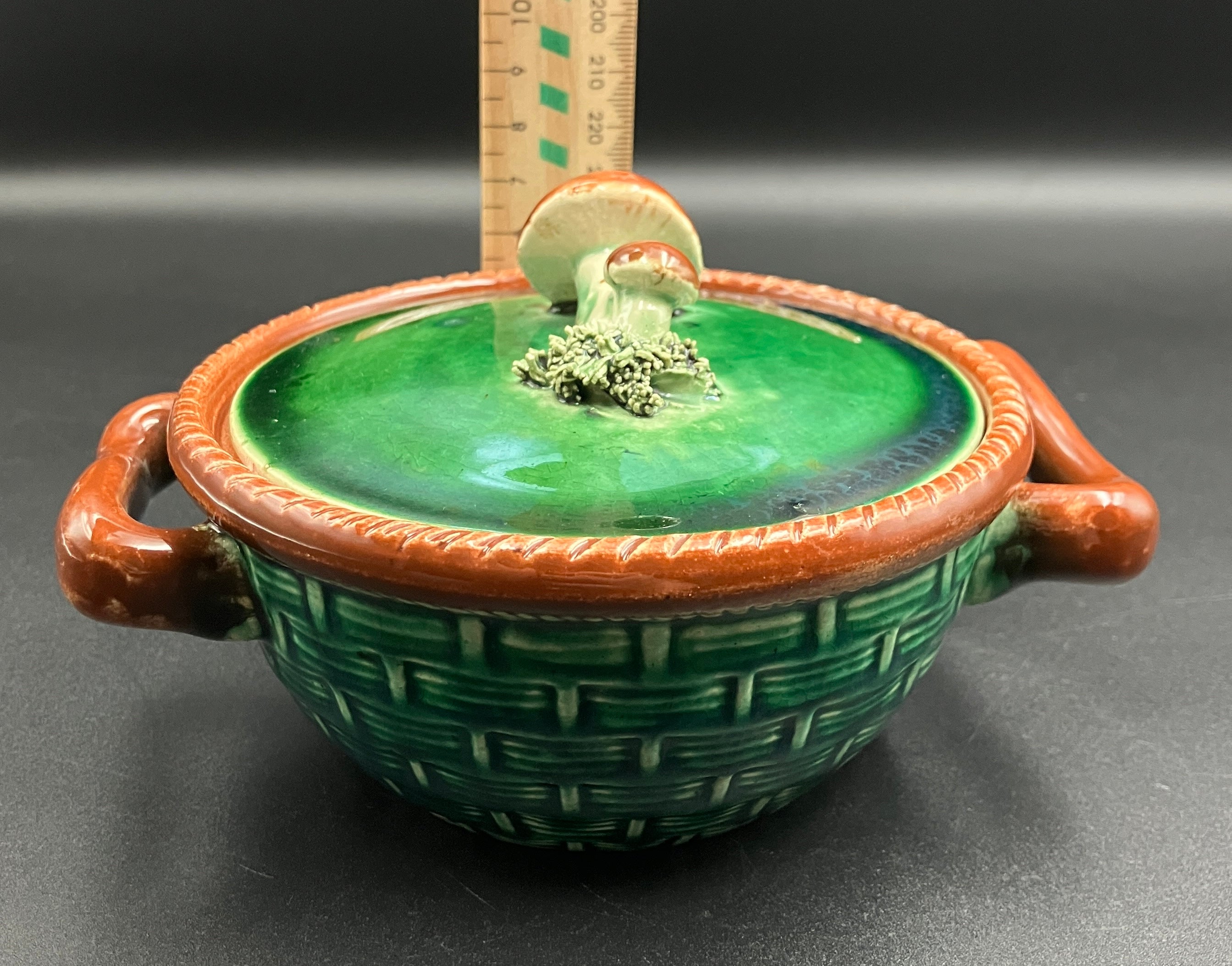 Vintage 1930s TELLURITE Casserole Dish With Mushroom Lid Pottery BELGIUM