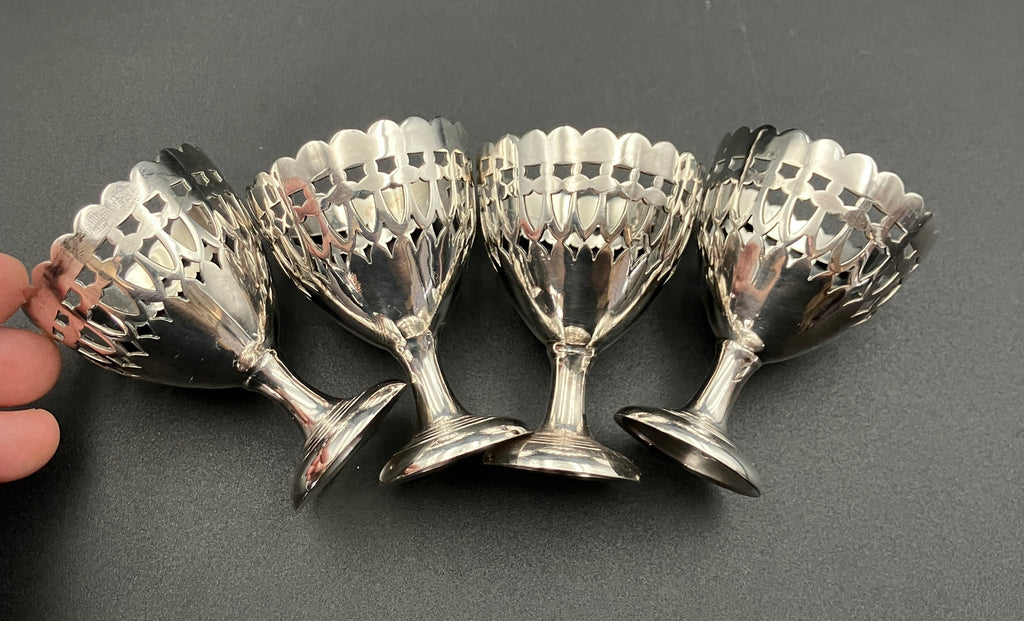 Vintage Silver Plated Egg Cup Set & Stand Service For Four