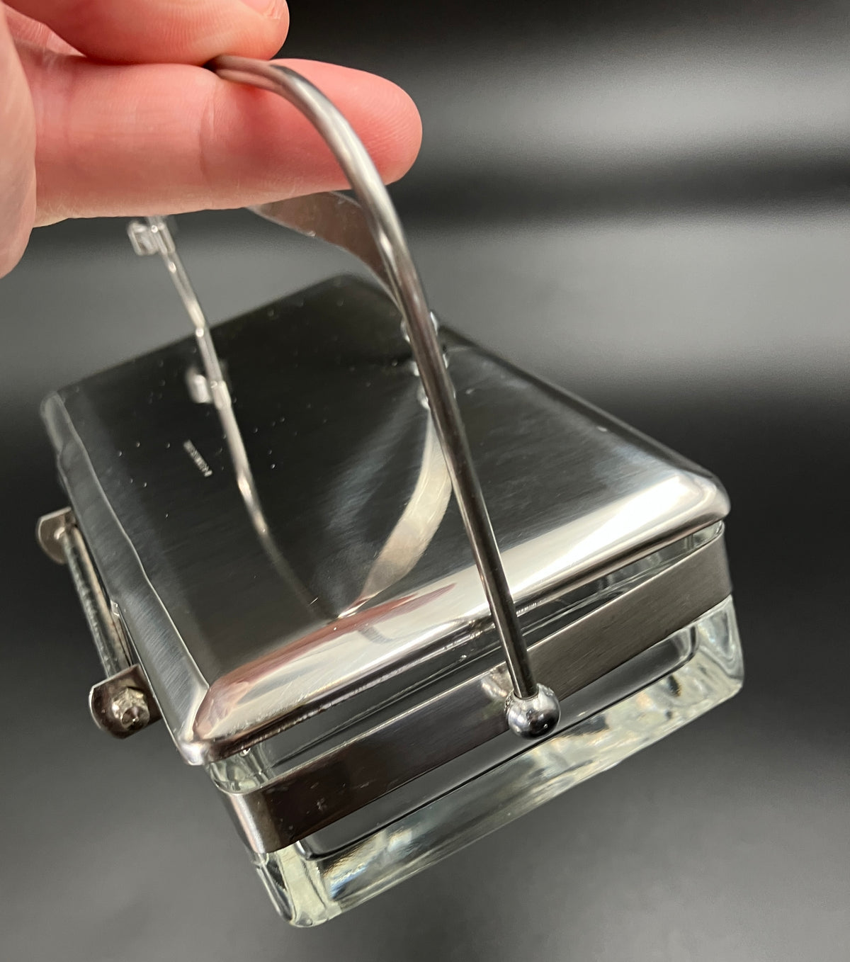 Vintage Condiment Bar Caddy – Hinged Lid Glass & Stainless Steel