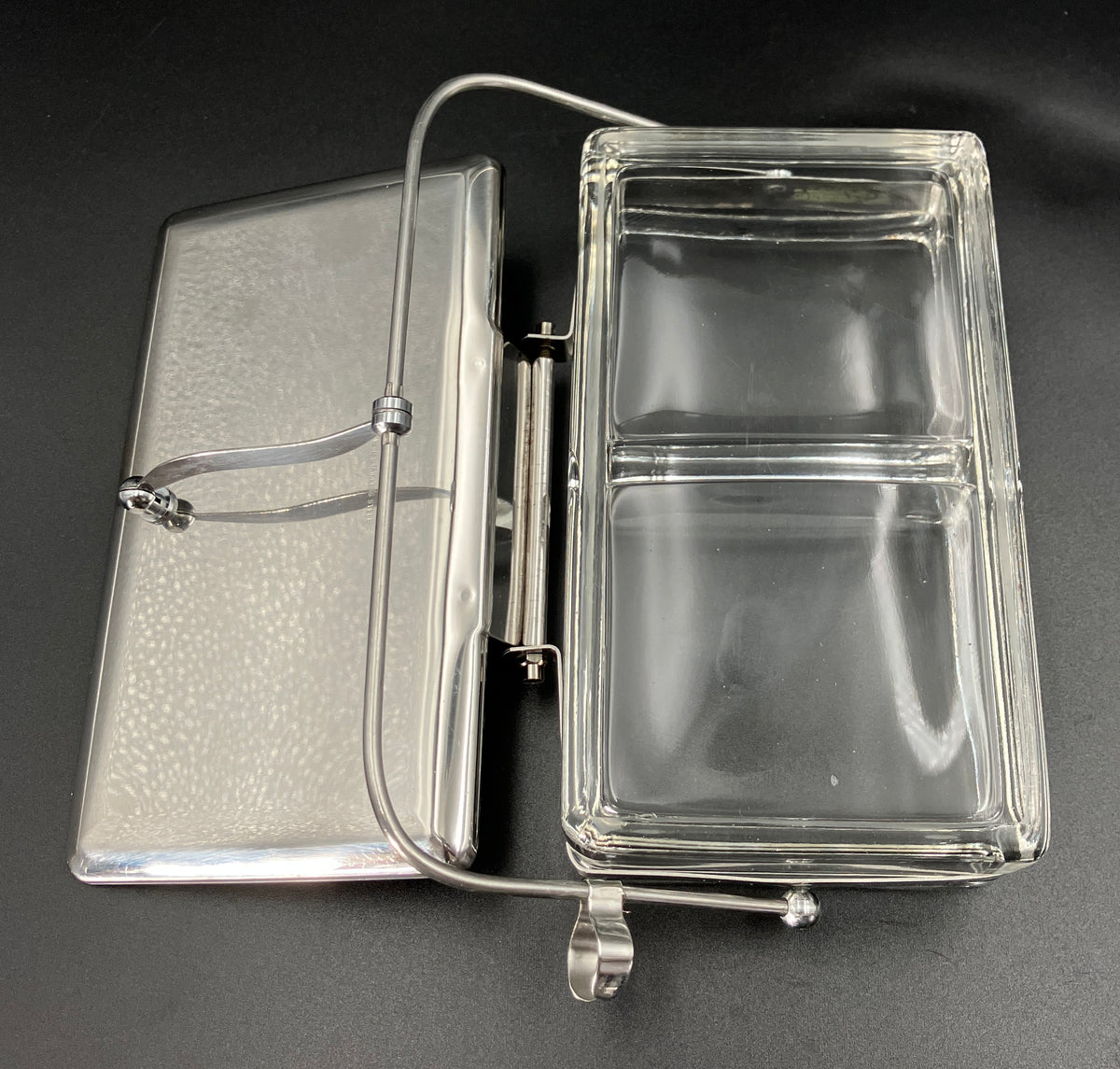 Vintage Condiment Bar Caddy – Hinged Lid Glass & Stainless Steel