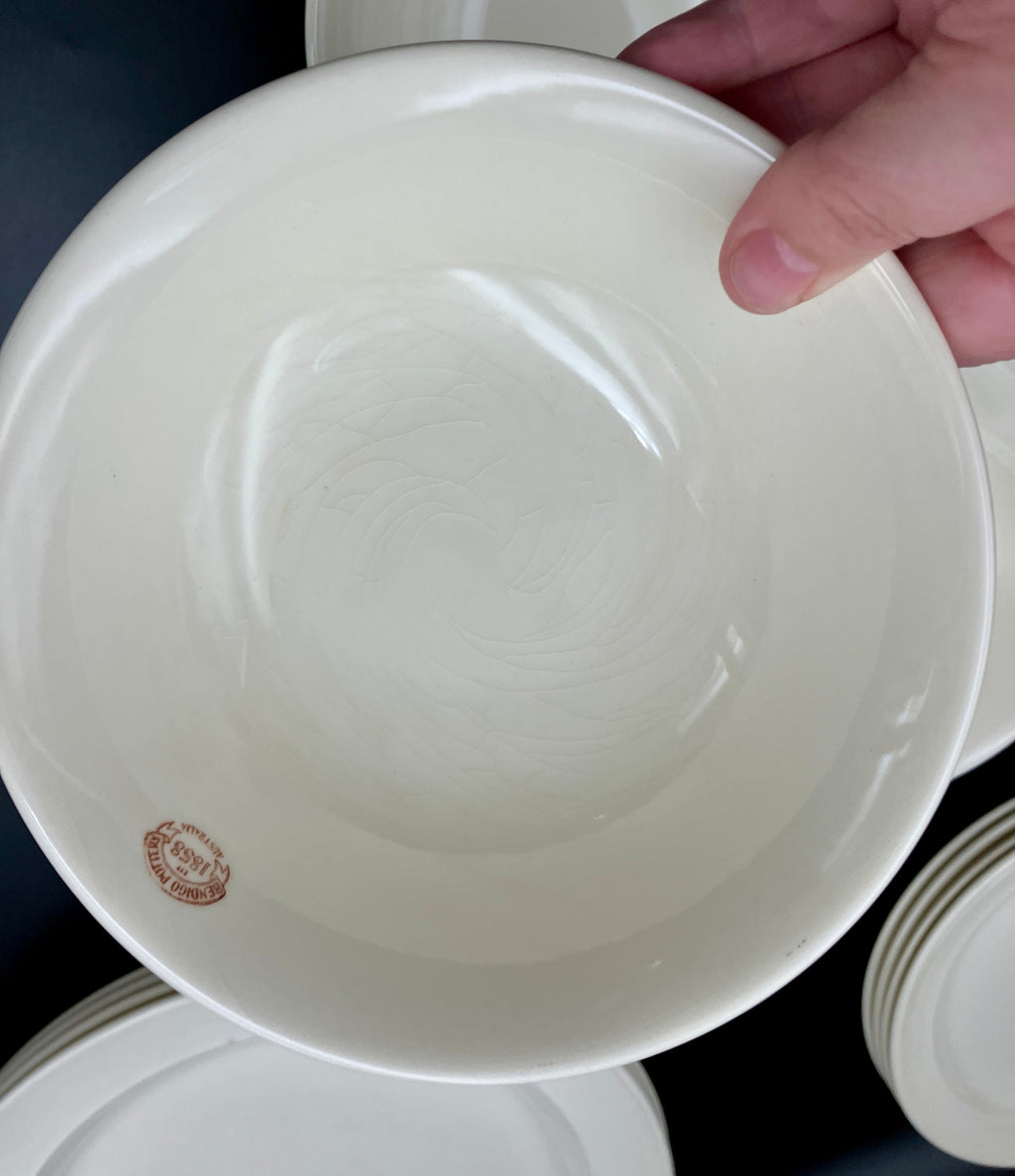 Vintage Bendigo Pottery Side Plate, Dinner Plates & Bowls Cream Set Of 11