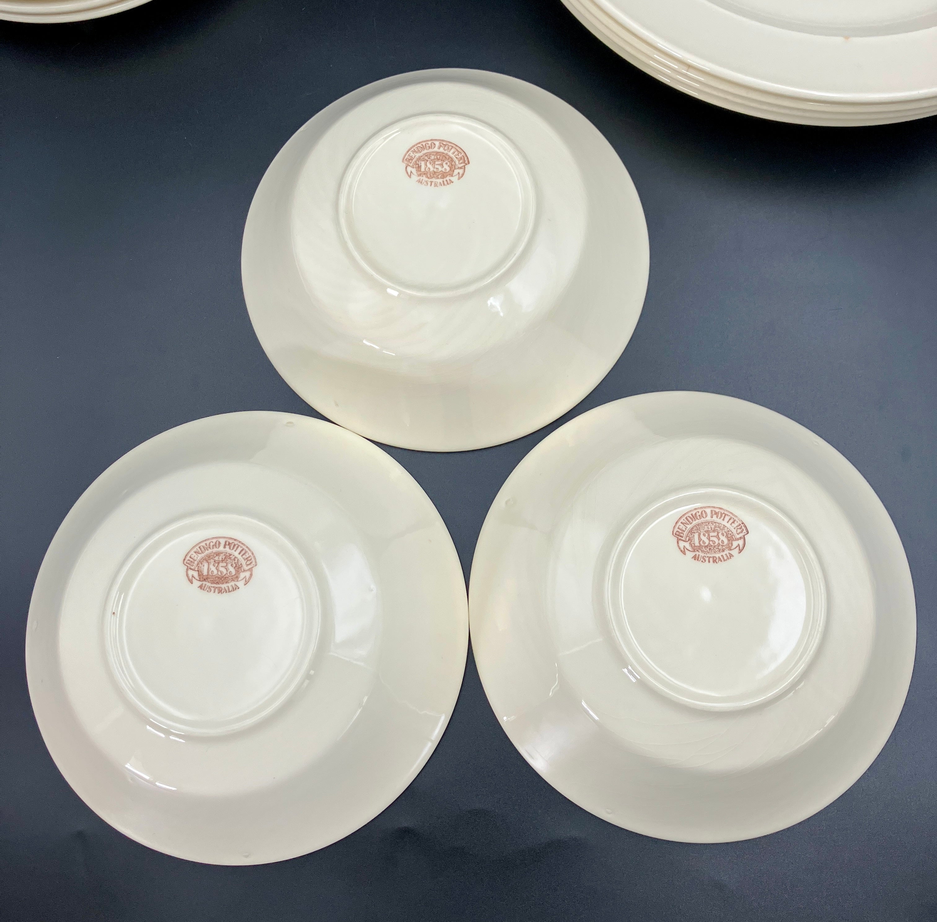 Vintage Bendigo Pottery Side Plate, Dinner Plates & Bowls Cream Set Of 11