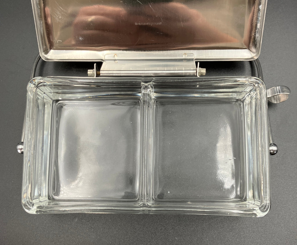 Vintage Condiment Bar Caddy – Hinged Lid Glass & Stainless Steel