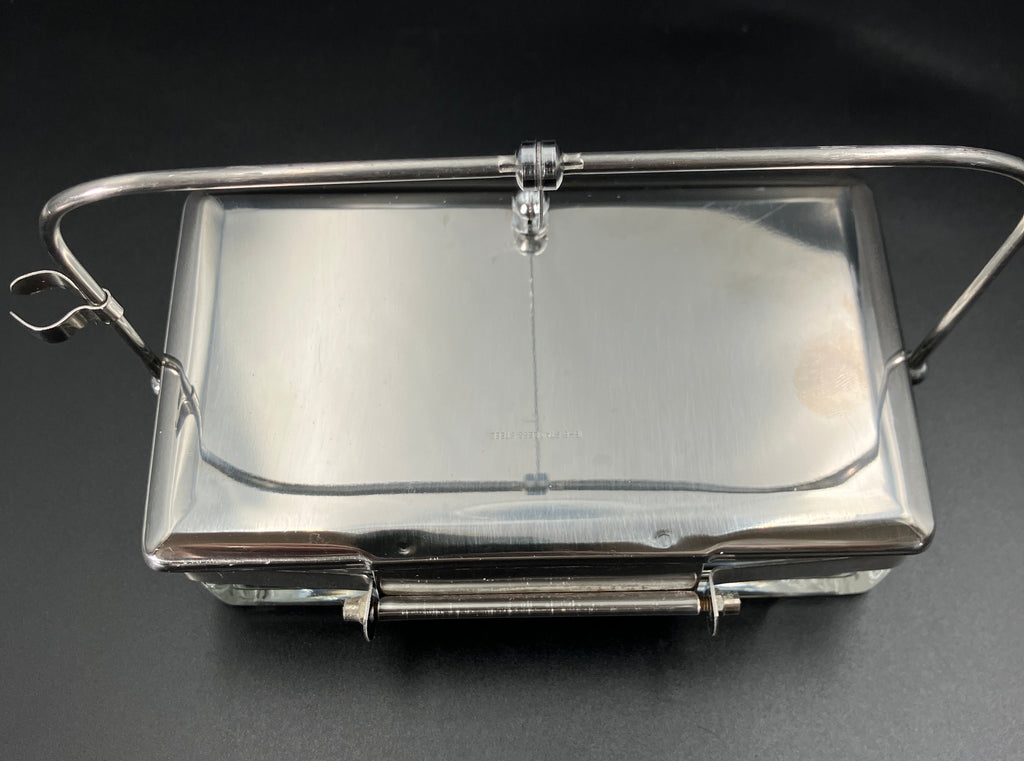 Vintage Condiment Bar Caddy – Hinged Lid Glass & Stainless Steel