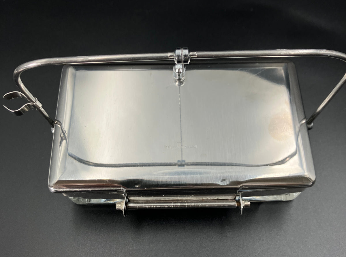 Vintage Condiment Bar Caddy – Hinged Lid Glass & Stainless Steel