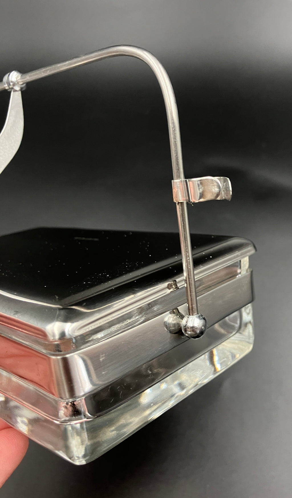 Vintage Condiment Bar Caddy – Hinged Lid Glass & Stainless Steel