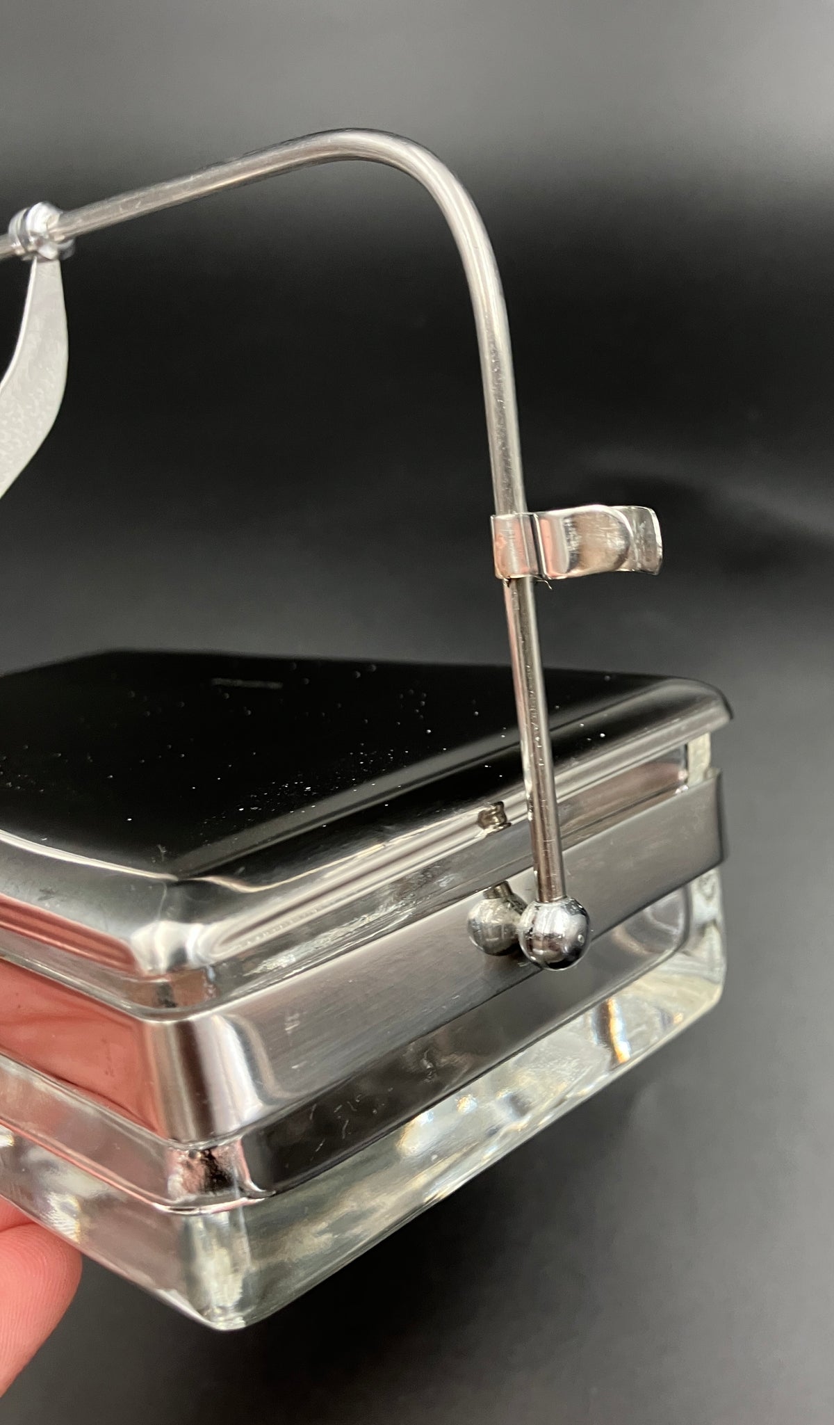 Vintage Condiment Bar Caddy – Hinged Lid Glass & Stainless Steel
