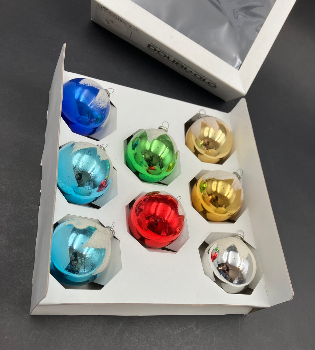 Vintage Glass Christmas Tree Bauble Ornaments In Box 8 - Doubl Glo