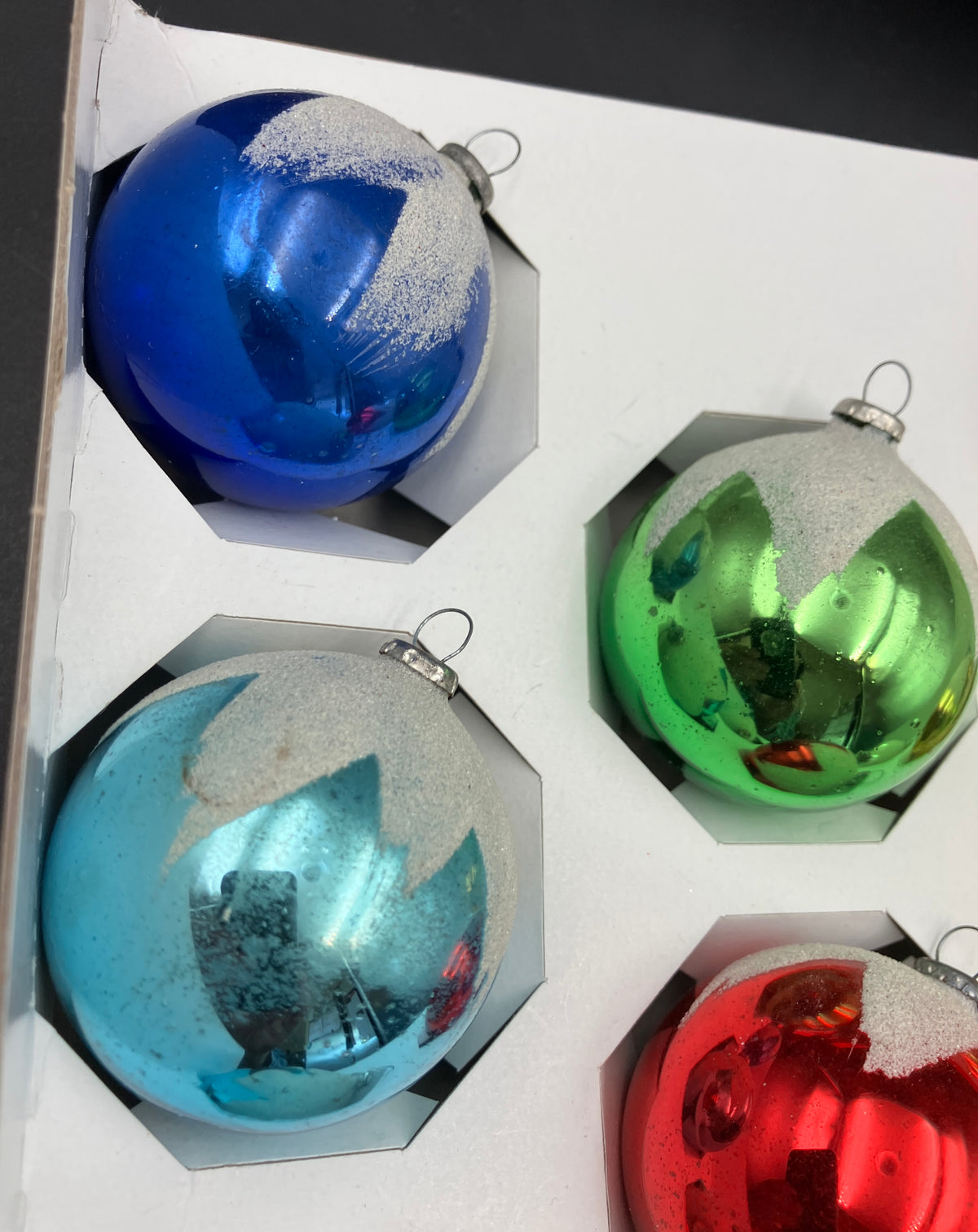 Vintage Glass Christmas Tree Bauble Ornaments In Box 8 - Doubl Glo