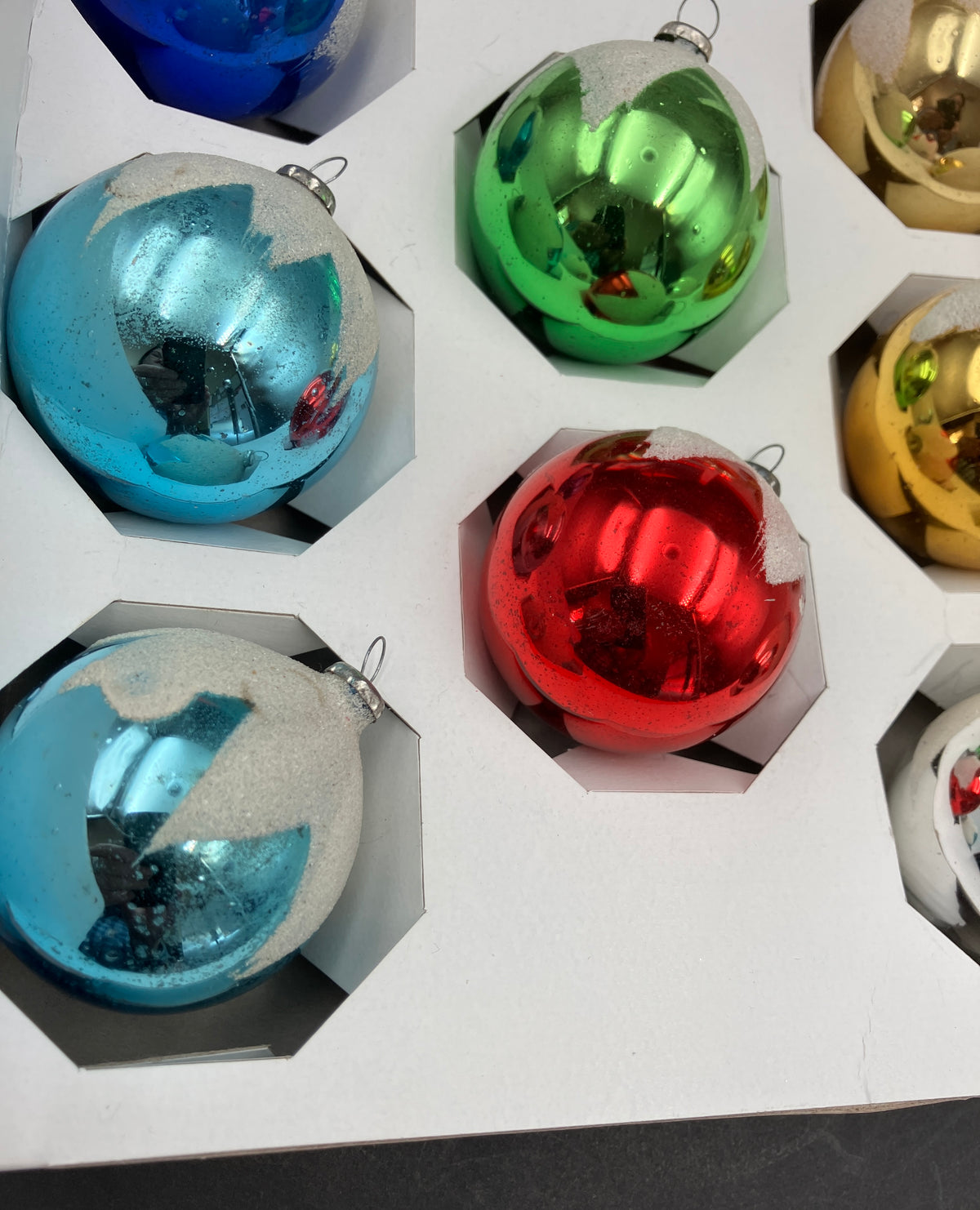 Vintage Glass Christmas Tree Bauble Ornaments In Box 8 - Doubl Glo