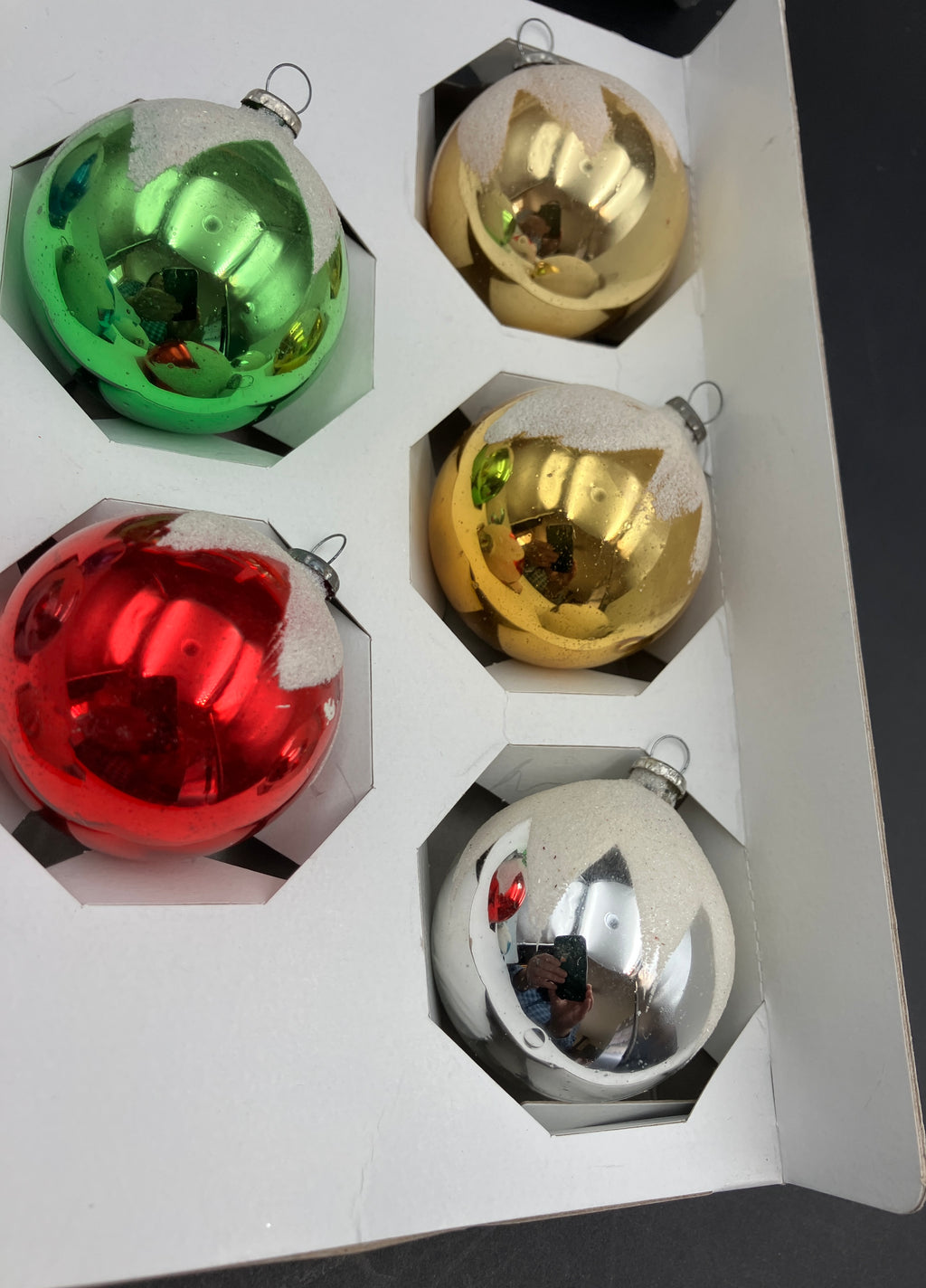 Vintage Glass Christmas Tree Bauble Ornaments In Box 8 - Doubl Glo