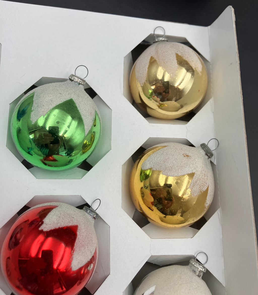 Vintage Glass Christmas Tree Bauble Ornaments In Box 8 - Doubl Glo