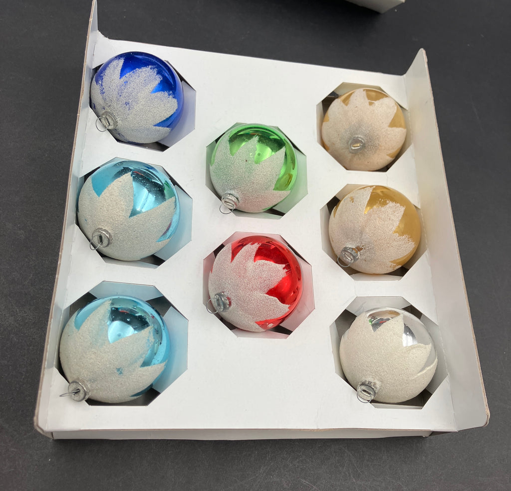 Vintage Glass Christmas Tree Bauble Ornaments In Box 8 - Doubl Glo