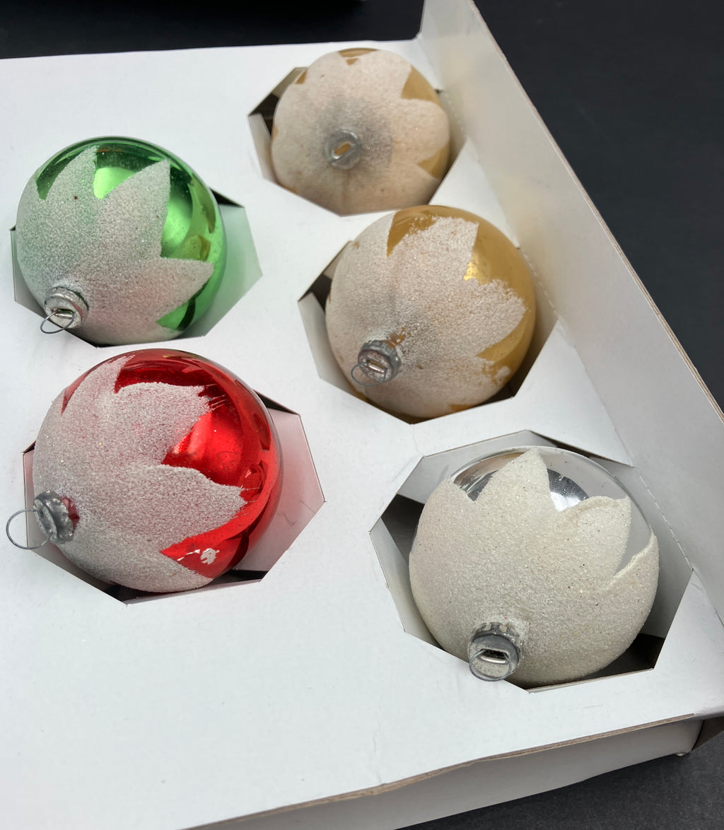 Vintage Glass Christmas Tree Bauble Ornaments In Box 8 - Doubl Glo