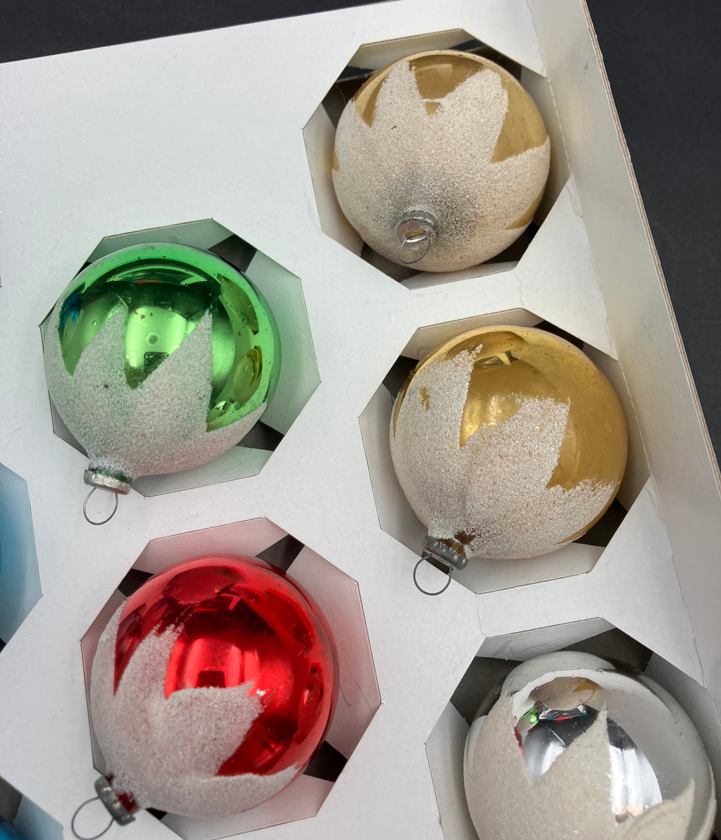 Vintage Glass Christmas Tree Bauble Ornaments In Box 8 - Doubl Glo