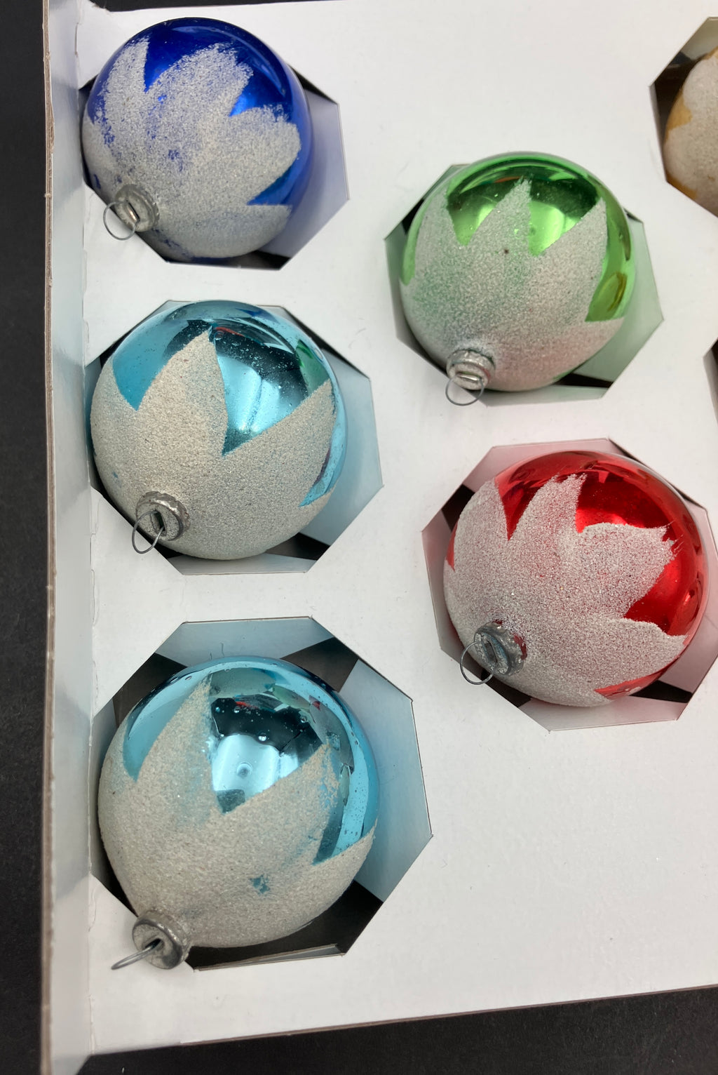 Vintage Glass Christmas Tree Bauble Ornaments In Box 8 - Doubl Glo