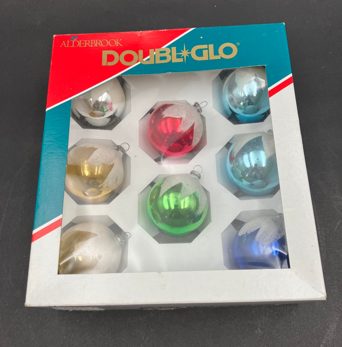 Vintage Glass Christmas Tree Bauble Ornaments In Box 8 - Doubl Glo
