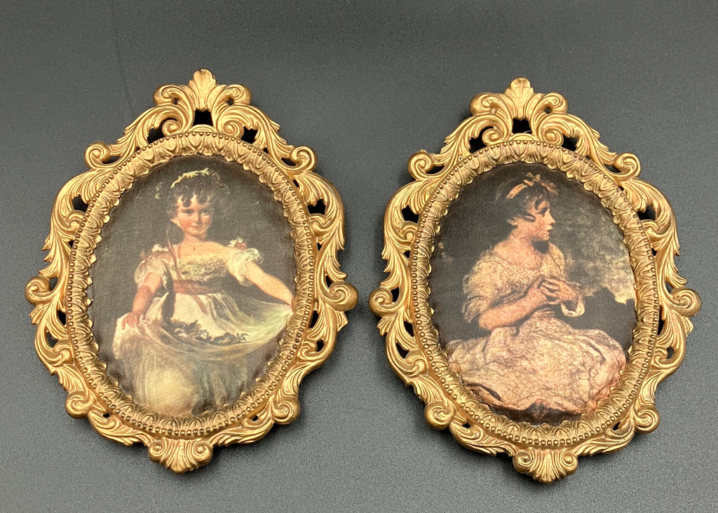 Vintage Frames Ornate With Silk Pictures Frames X2 Gold Plastic Hong Kong