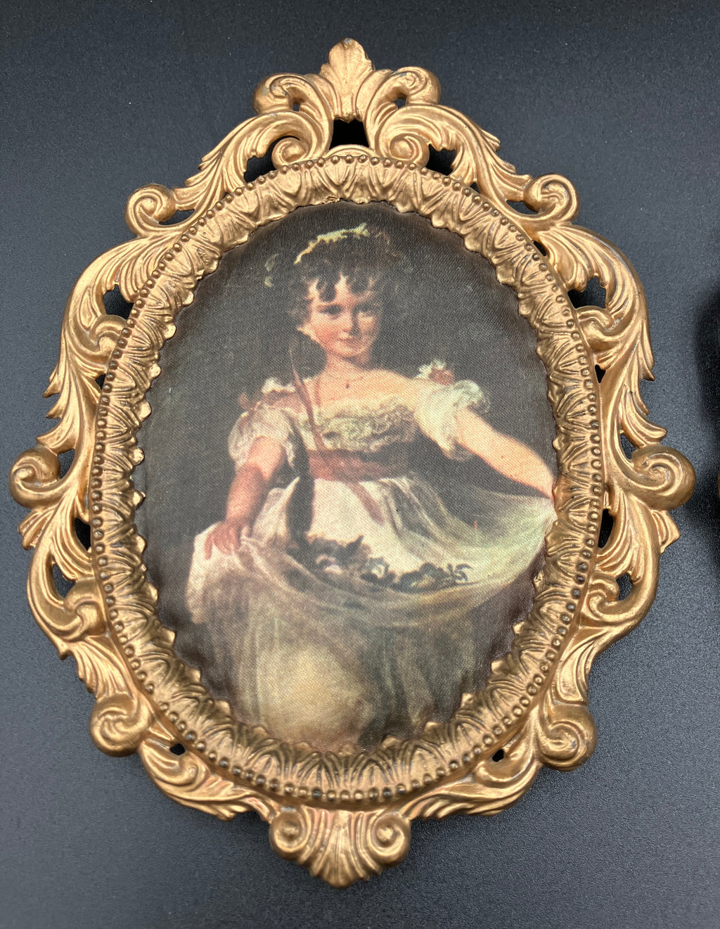 Vintage Frames Ornate With Silk Pictures Frames X2 Gold Plastic Hong Kong