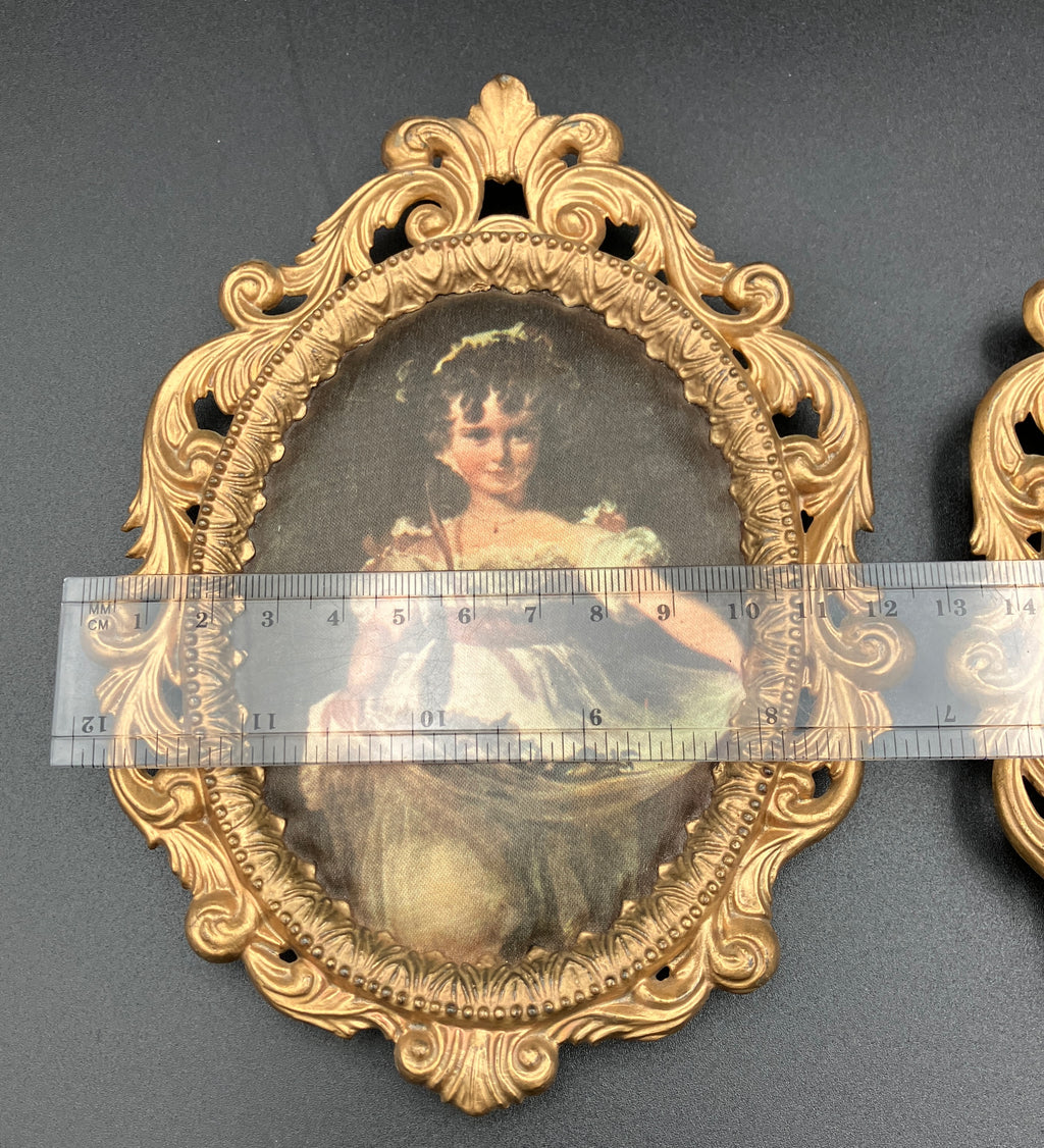 Vintage Frames Ornate With Silk Pictures Frames X2 Gold Plastic Hong Kong
