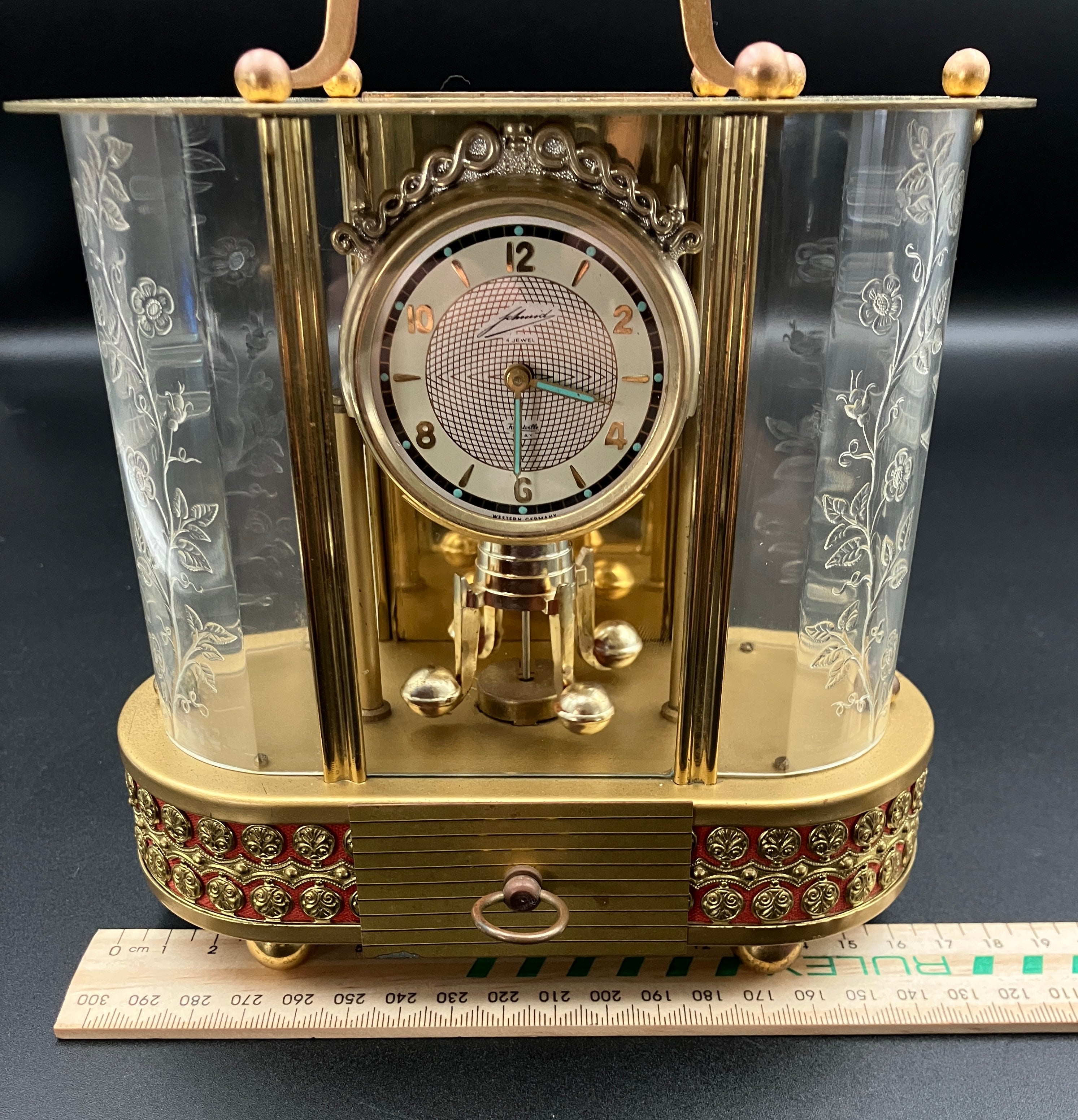 Vintage Anniversary Clock SCHMID 8 Day Clock 4 Jewel Pendulum West Germany