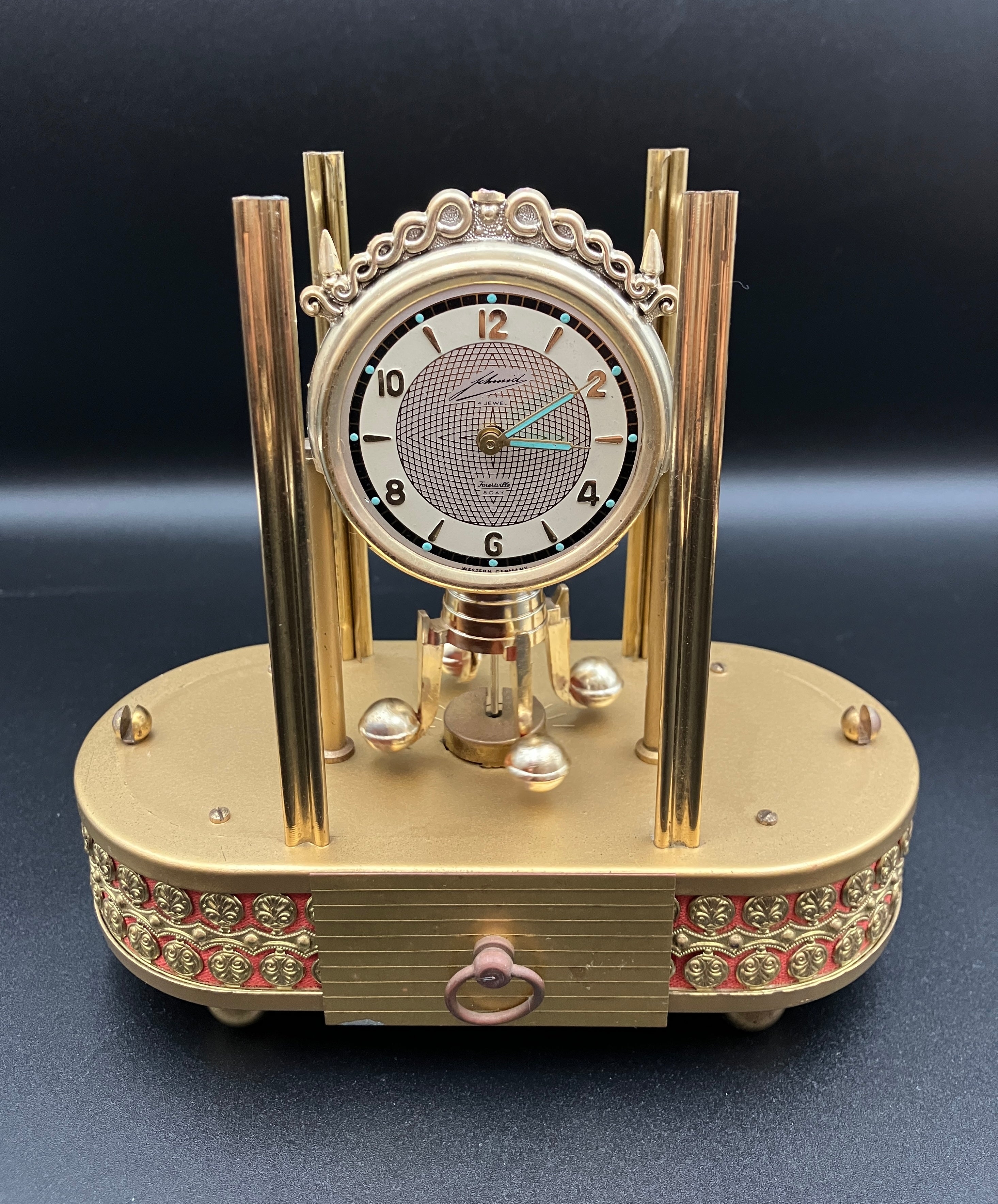 Vintage Anniversary Clock SCHMID 8 Day Clock 4 Jewel Pendulum West Germany