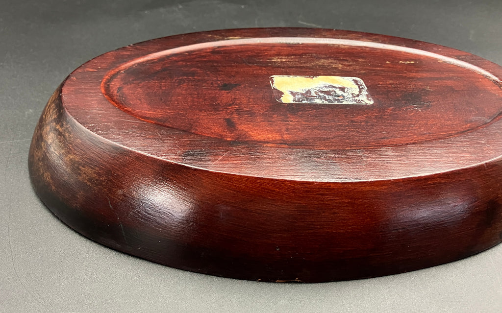 Vintage Māori Wooden Dish Carved Tiki & Paua Shell New Zealand