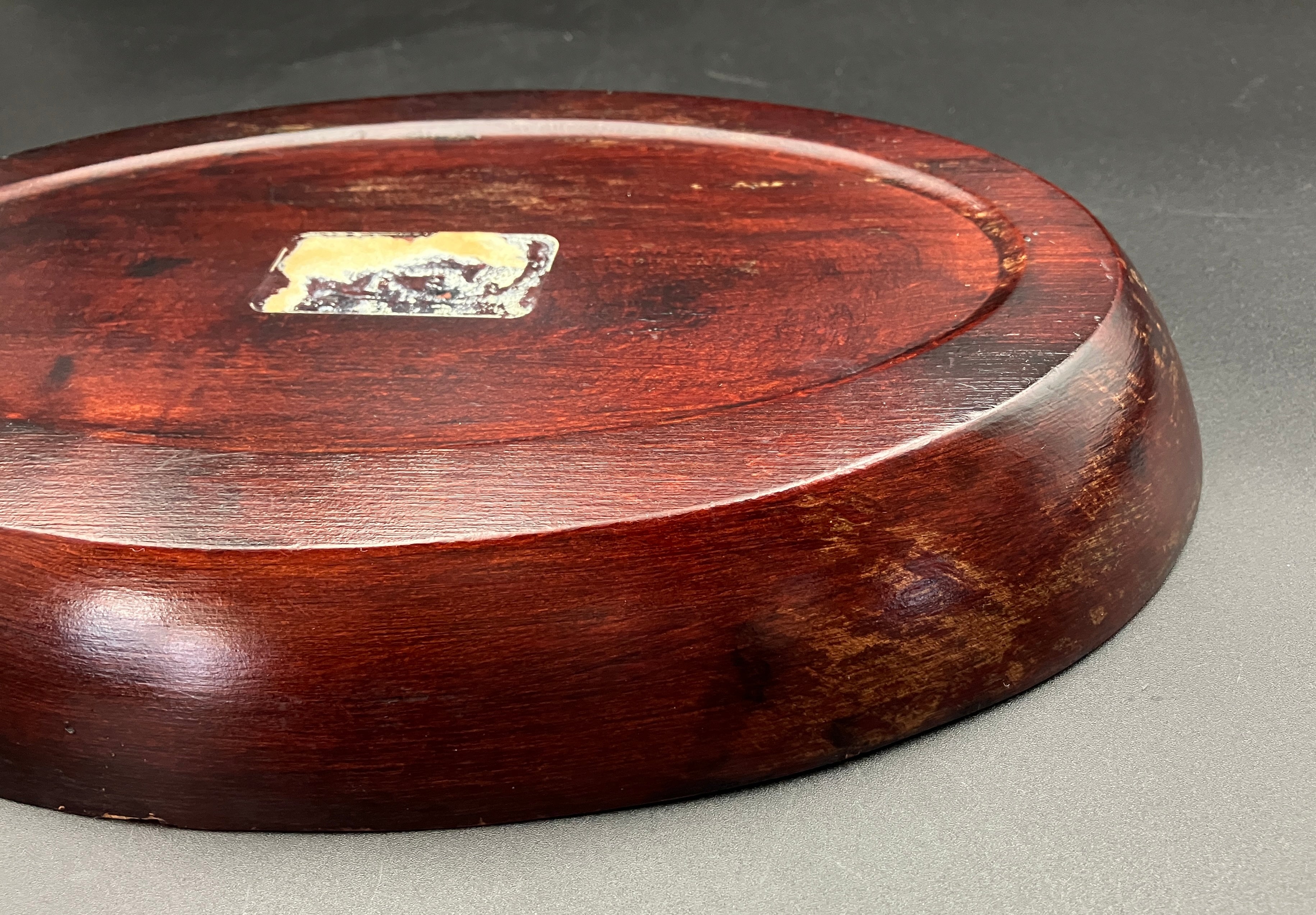 Vintage Māori Wooden Dish Carved Tiki & Paua Shell New Zealand