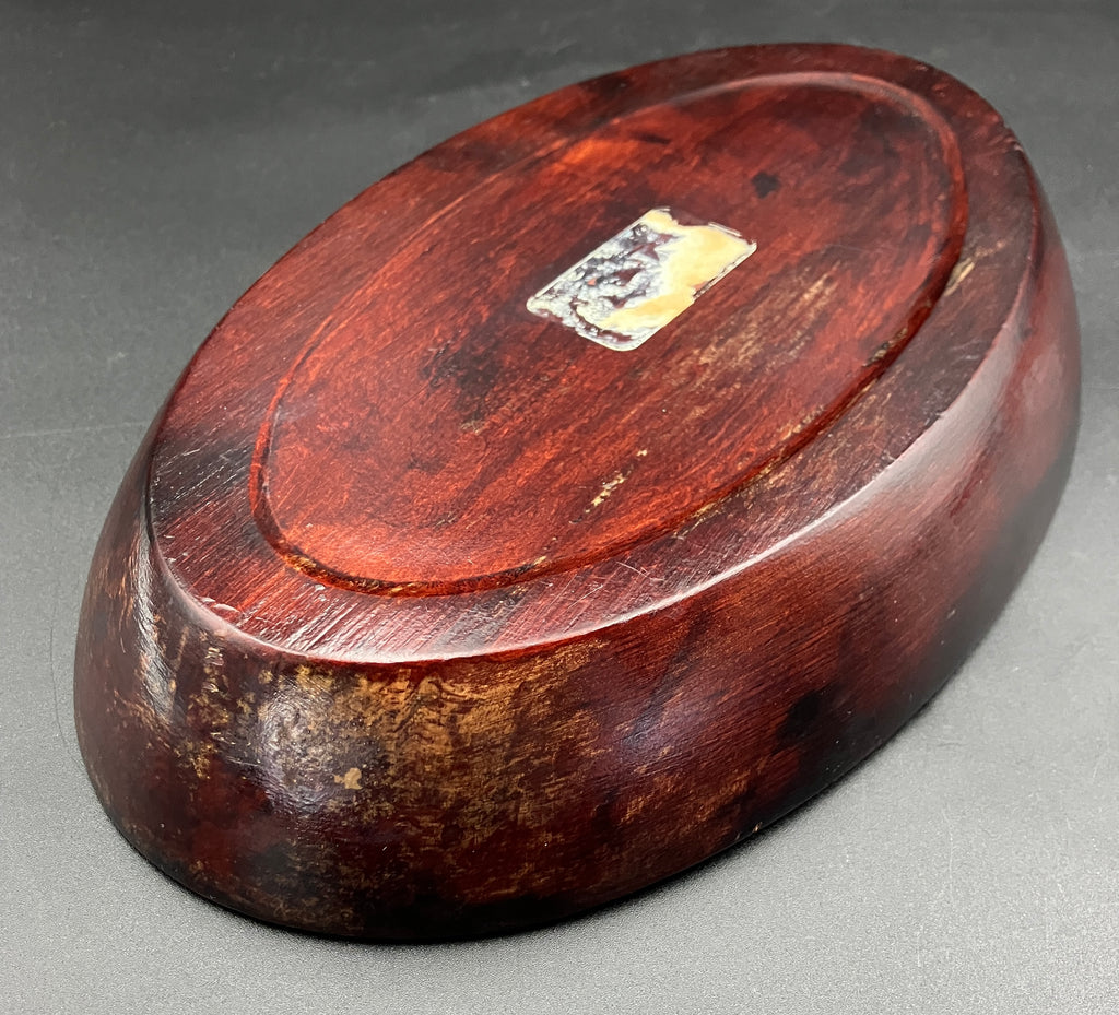 Vintage Māori Wooden Dish Carved Tiki & Paua Shell New Zealand