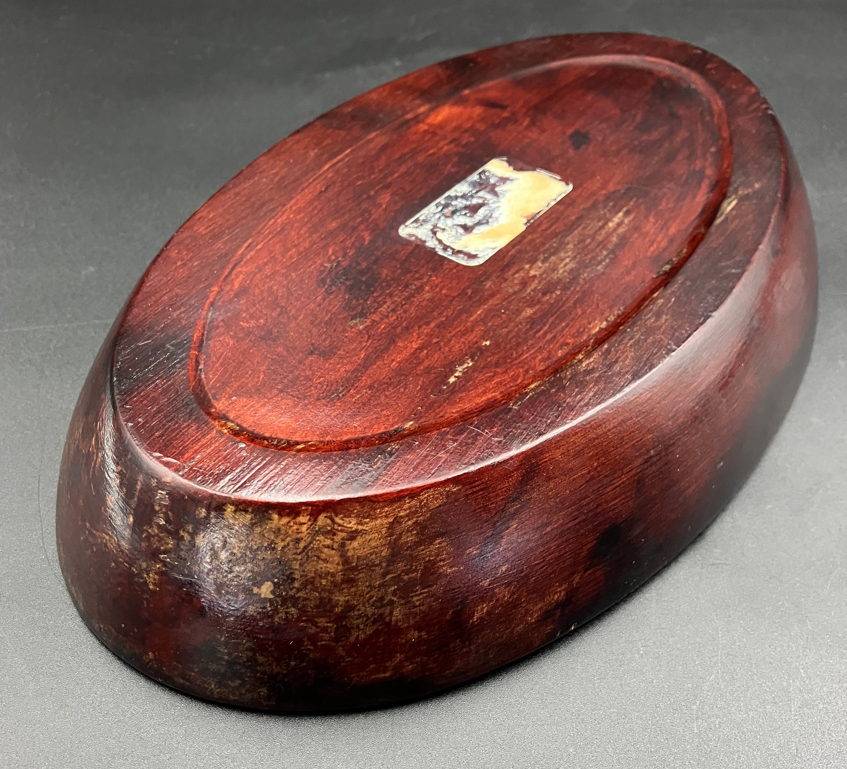 Vintage Māori Wooden Dish Carved Tiki & Paua Shell New Zealand