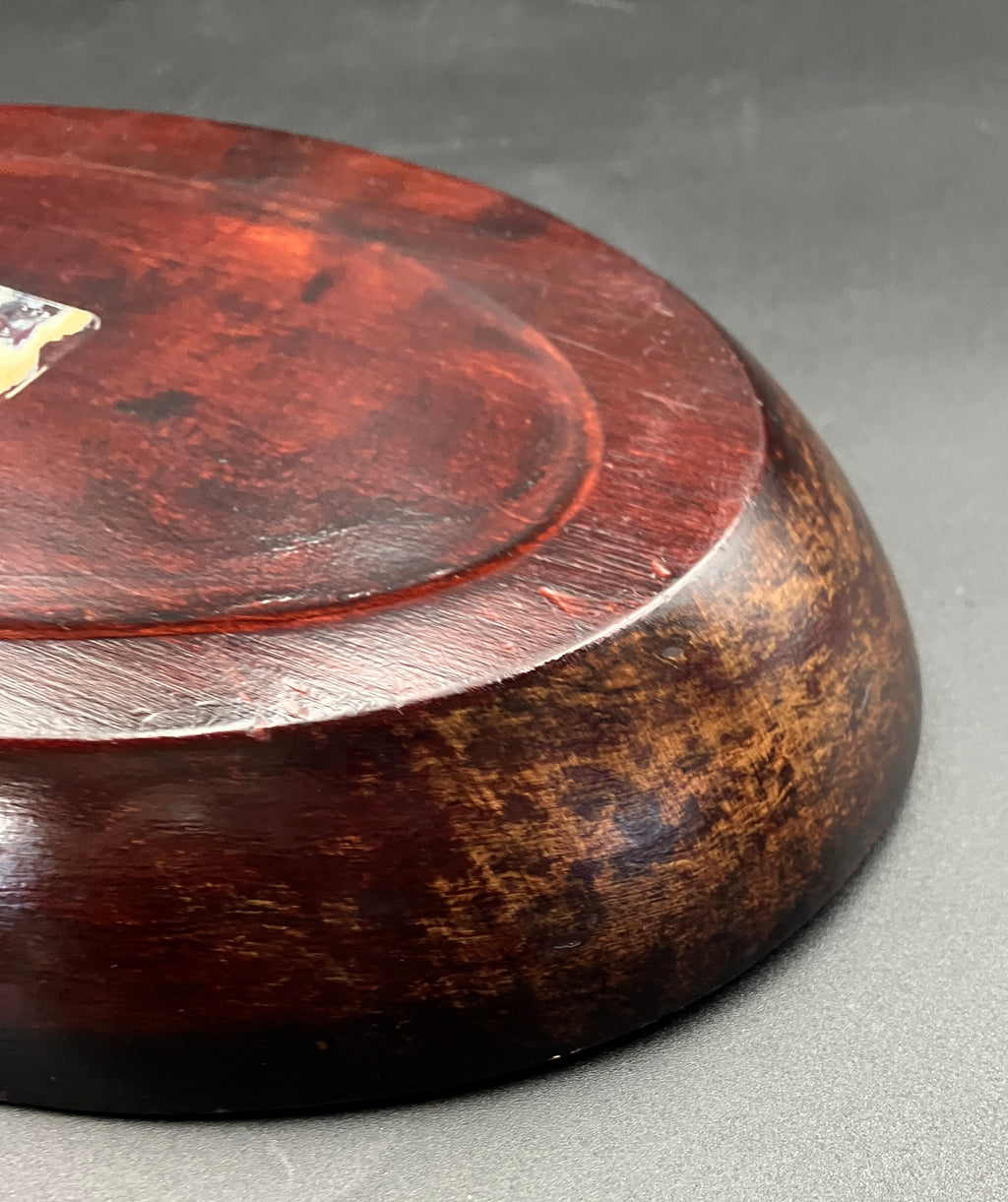 Vintage Māori Wooden Dish Carved Tiki & Paua Shell New Zealand