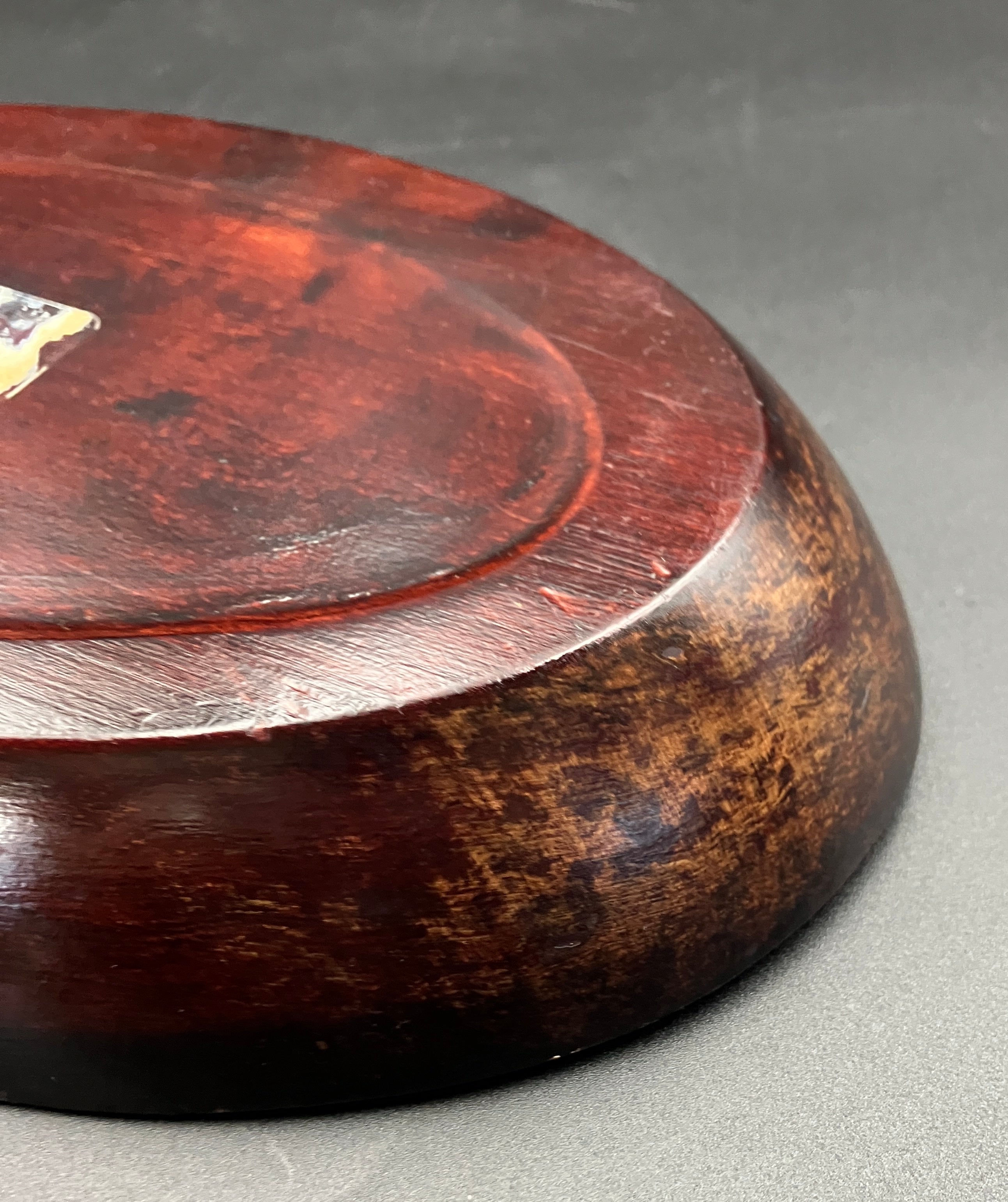 Vintage Māori Wooden Dish Carved Tiki & Paua Shell New Zealand