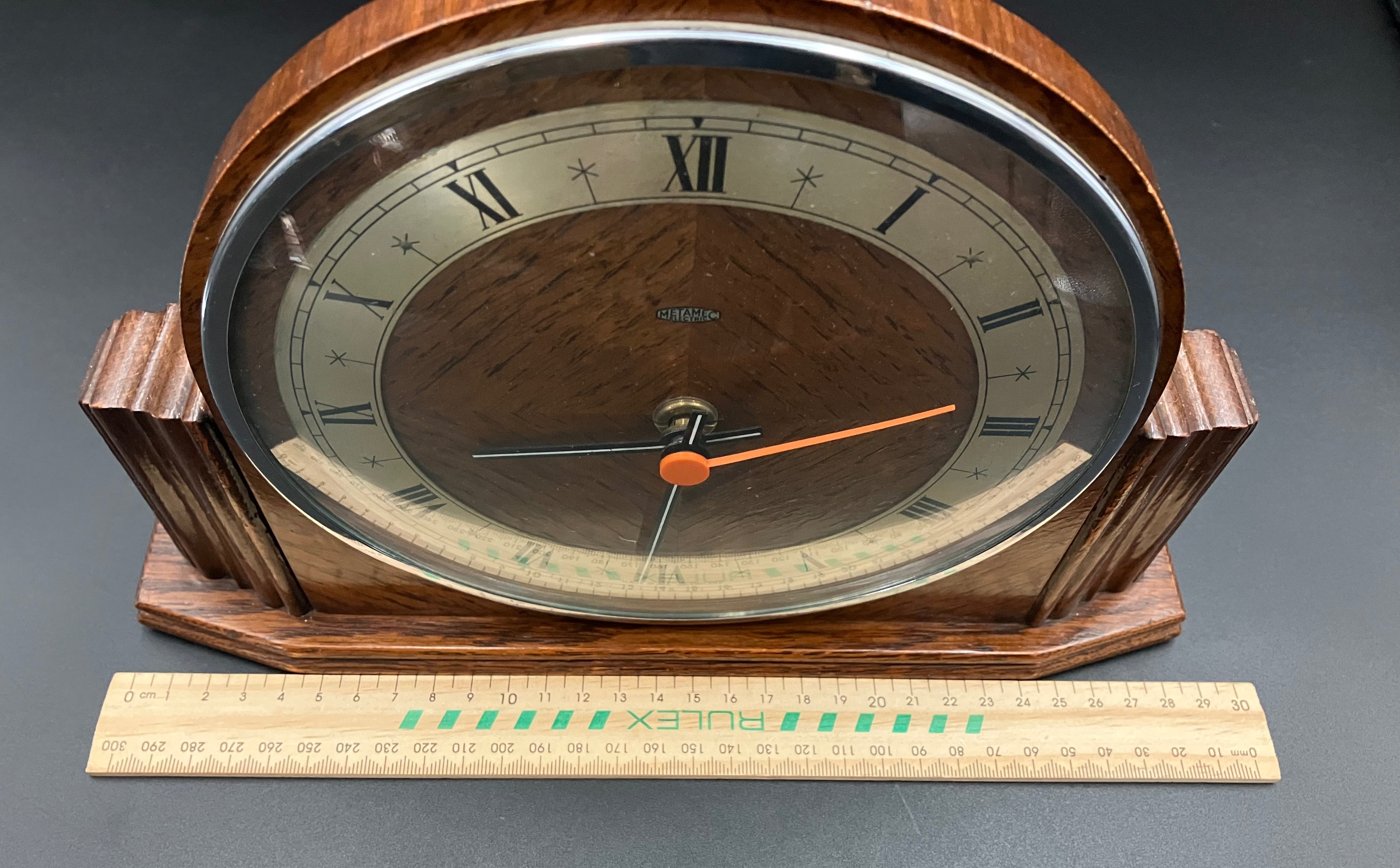 Vintage Metamec Mantel Clock Convex Glass Wooden Desk Mantle 29cm Refurbished