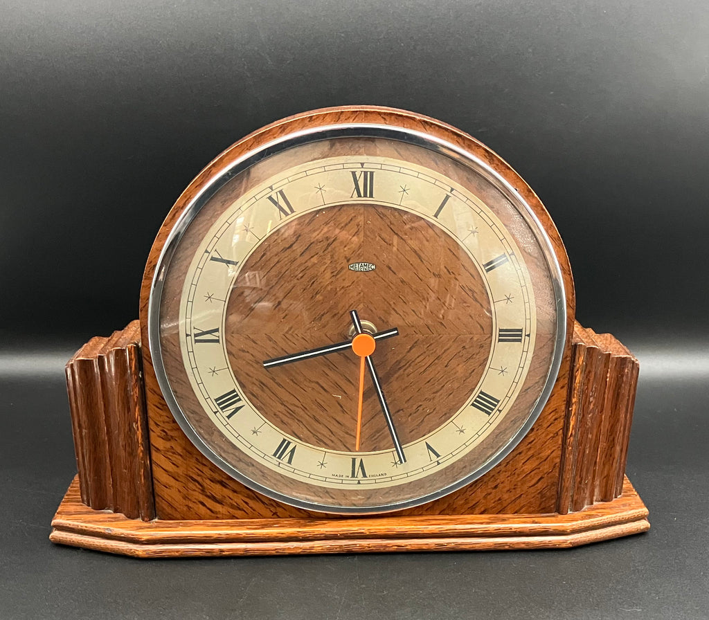 Vintage Metamec Mantel Clock Convex Glass Wooden Desk Mantle 29cm Refurbished