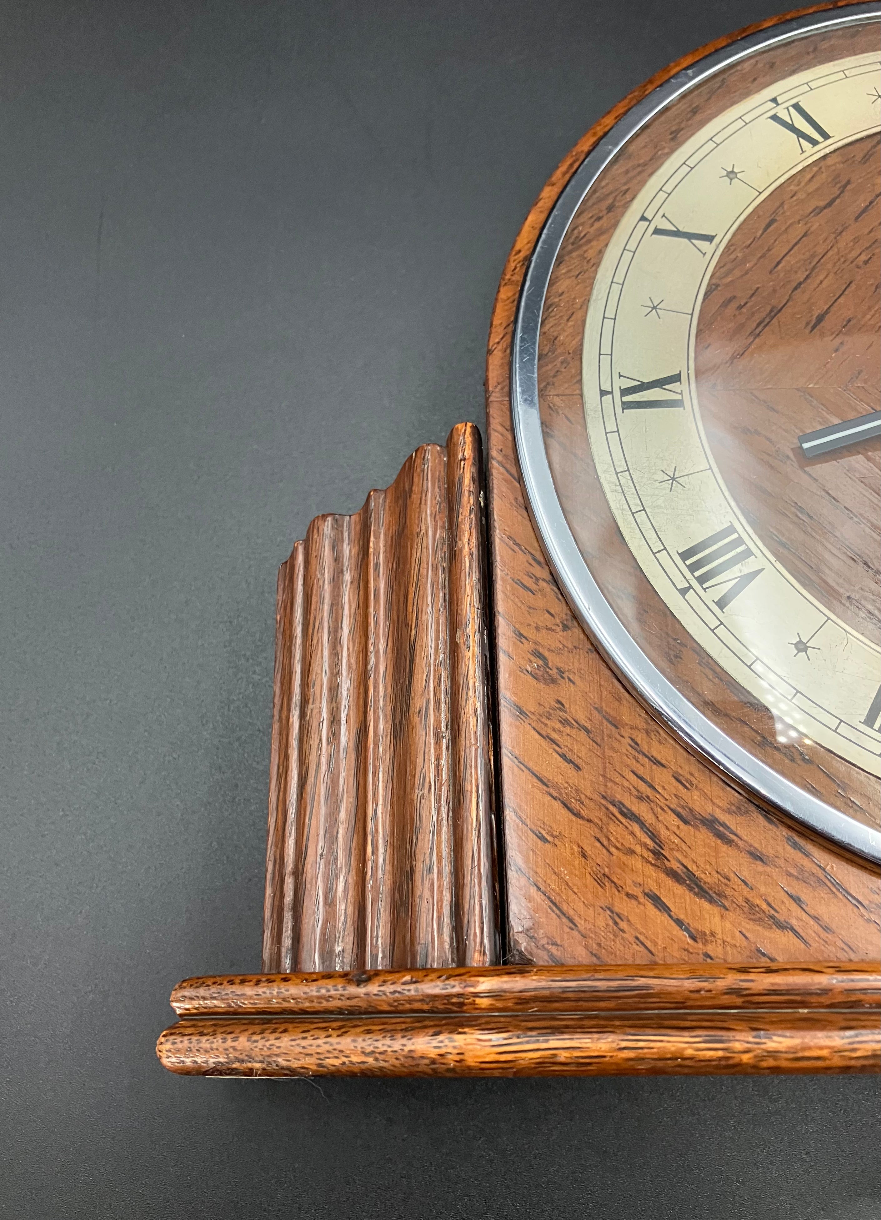 Vintage Metamec Mantel Clock Convex Glass Wooden Desk Mantle 29cm Refurbished