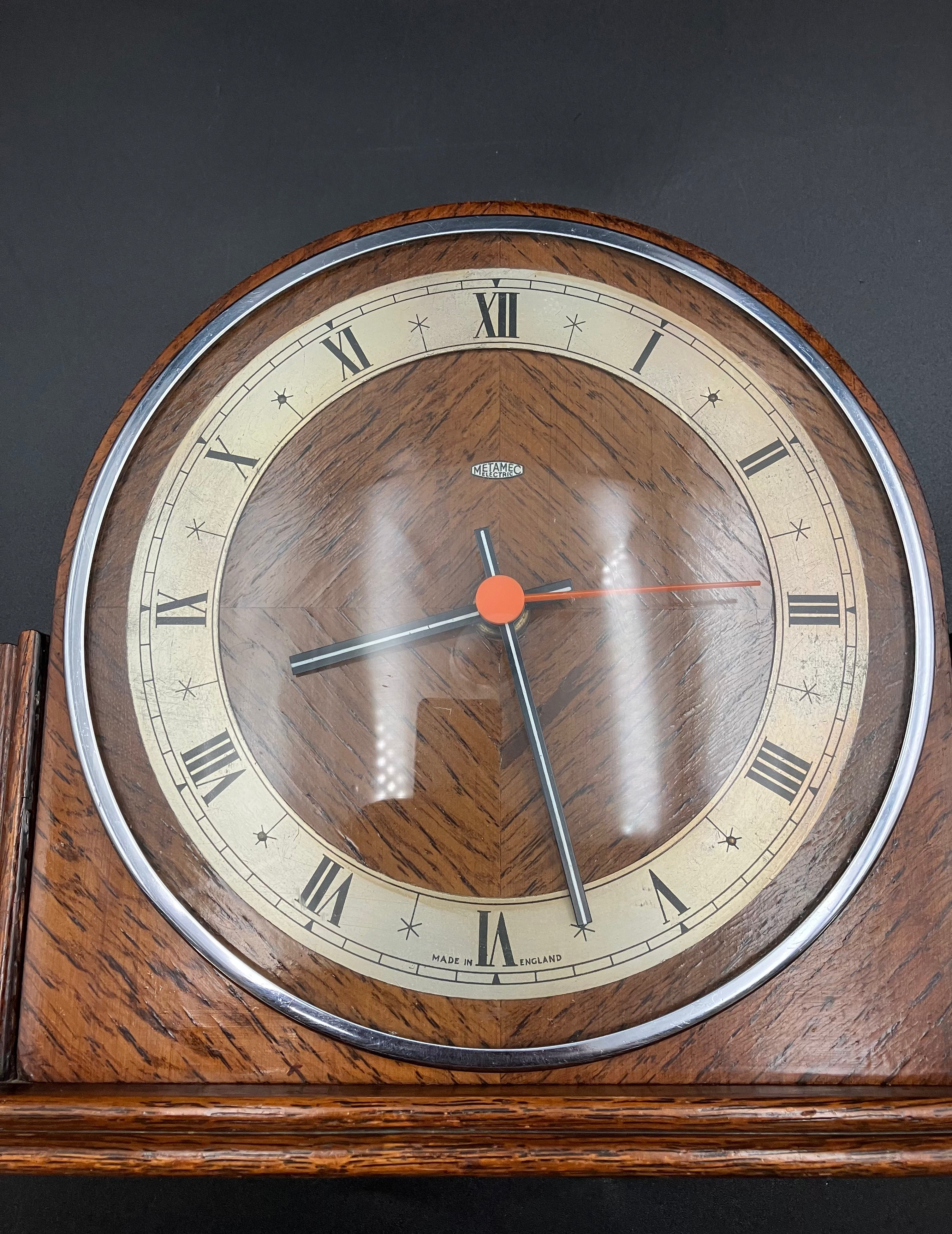 Vintage Metamec Mantel Clock Convex Glass Wooden Desk Mantle 29cm Refurbished