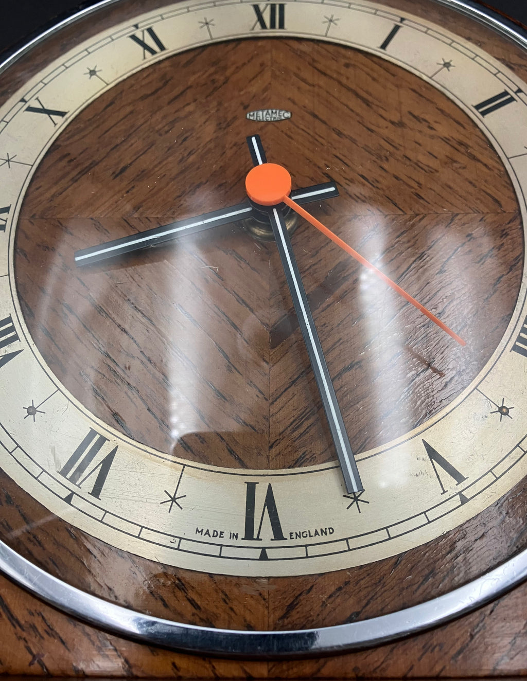 Vintage Metamec Mantel Clock Convex Glass Wooden Desk Mantle 29cm Refurbished