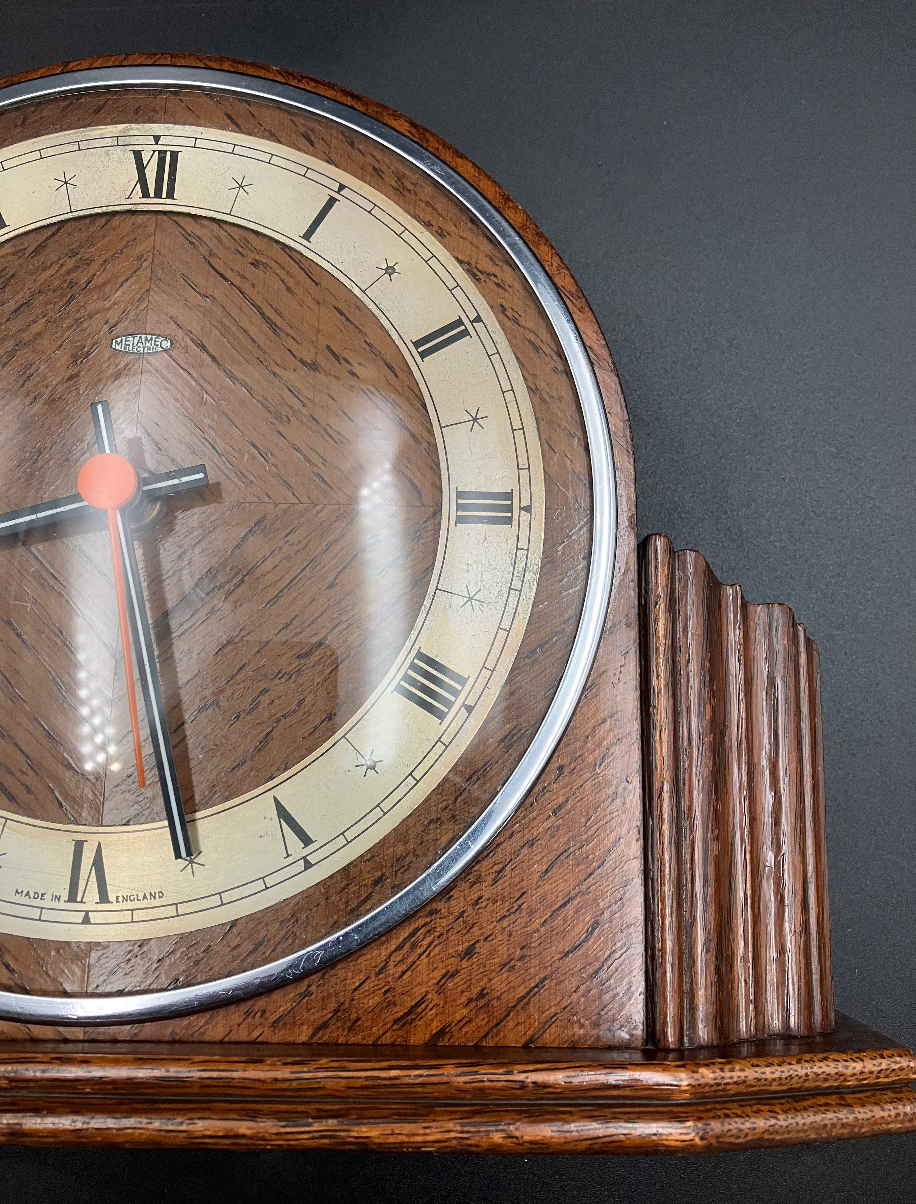 Vintage Metamec Mantel Clock Convex Glass Wooden Desk Mantle 29cm Refurbished