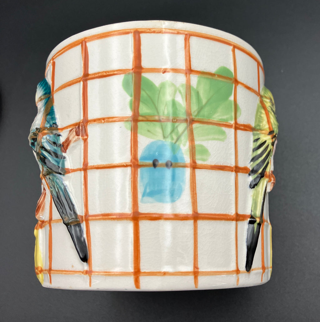 Vintage Cookie Jar Cage Bird Budgie Themed Biscuit Barrel - Japan Kitsch
