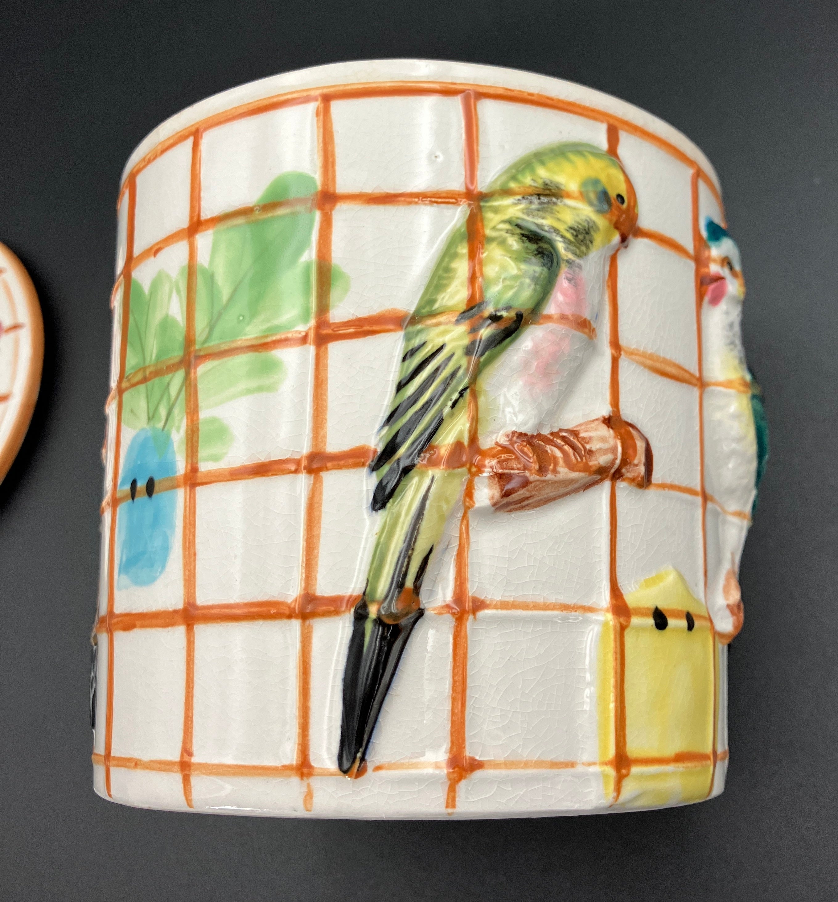 Vintage Cookie Jar Cage Bird Budgie Themed Biscuit Barrel - Japan Kitsch