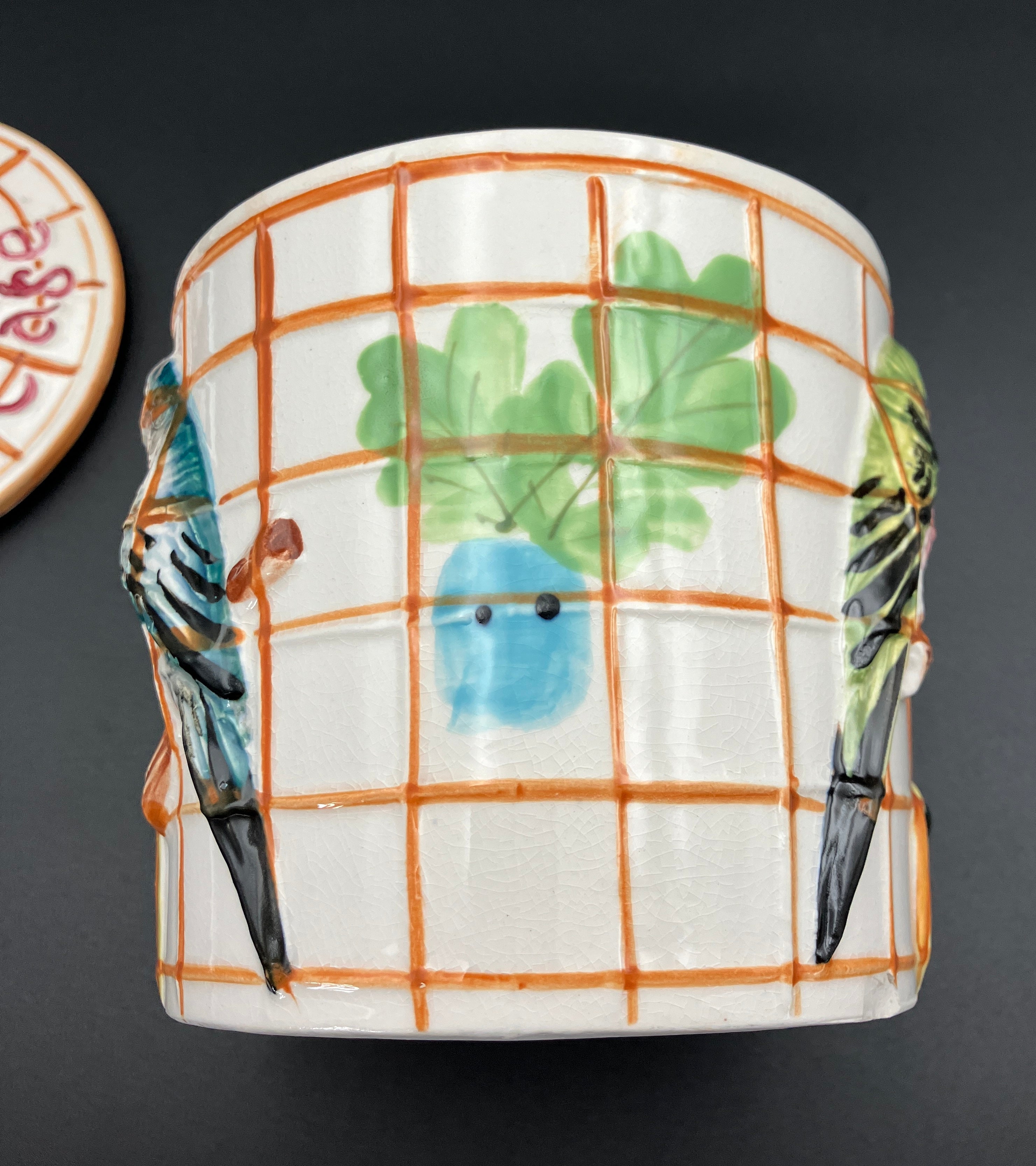 Vintage Cookie Jar Cage Bird Budgie Themed Biscuit Barrel - Japan Kitsch