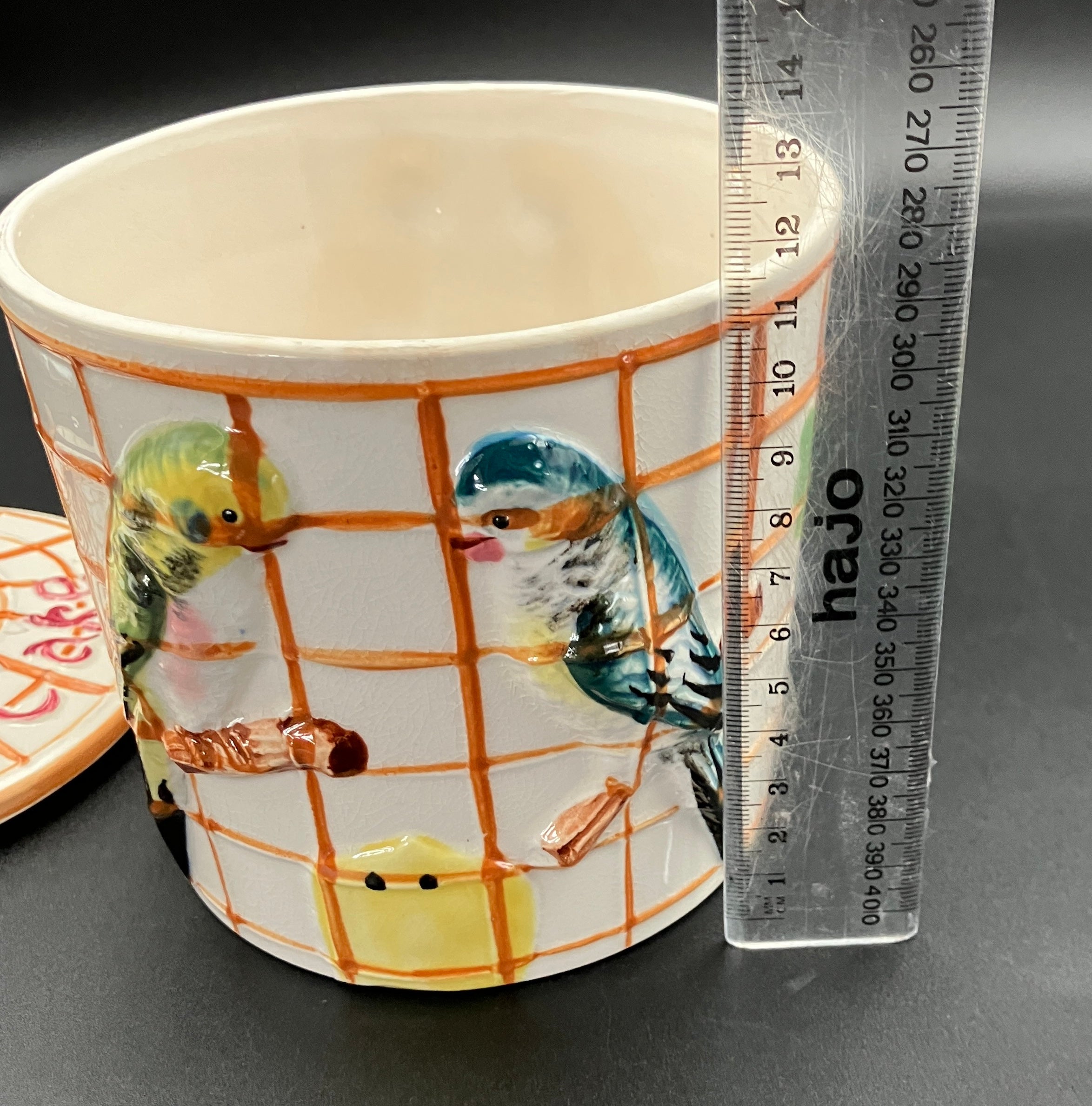 Vintage Cookie Jar Cage Bird Budgie Themed Biscuit Barrel - Japan Kitsch