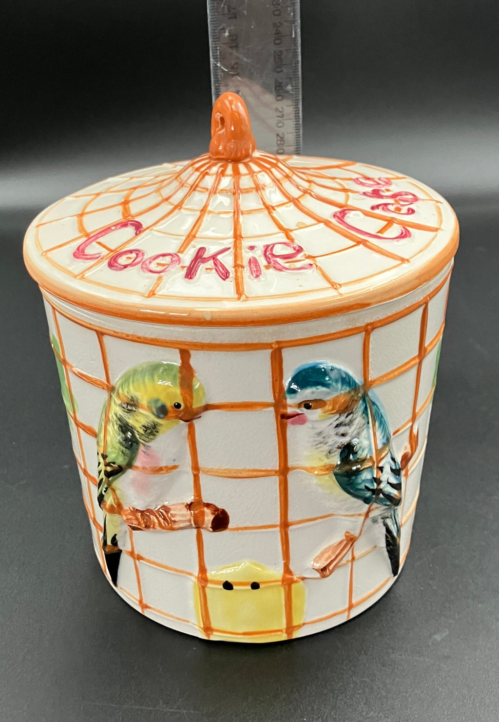 Vintage Cookie Jar Cage Bird Budgie Themed Biscuit Barrel - Japan Kitsch