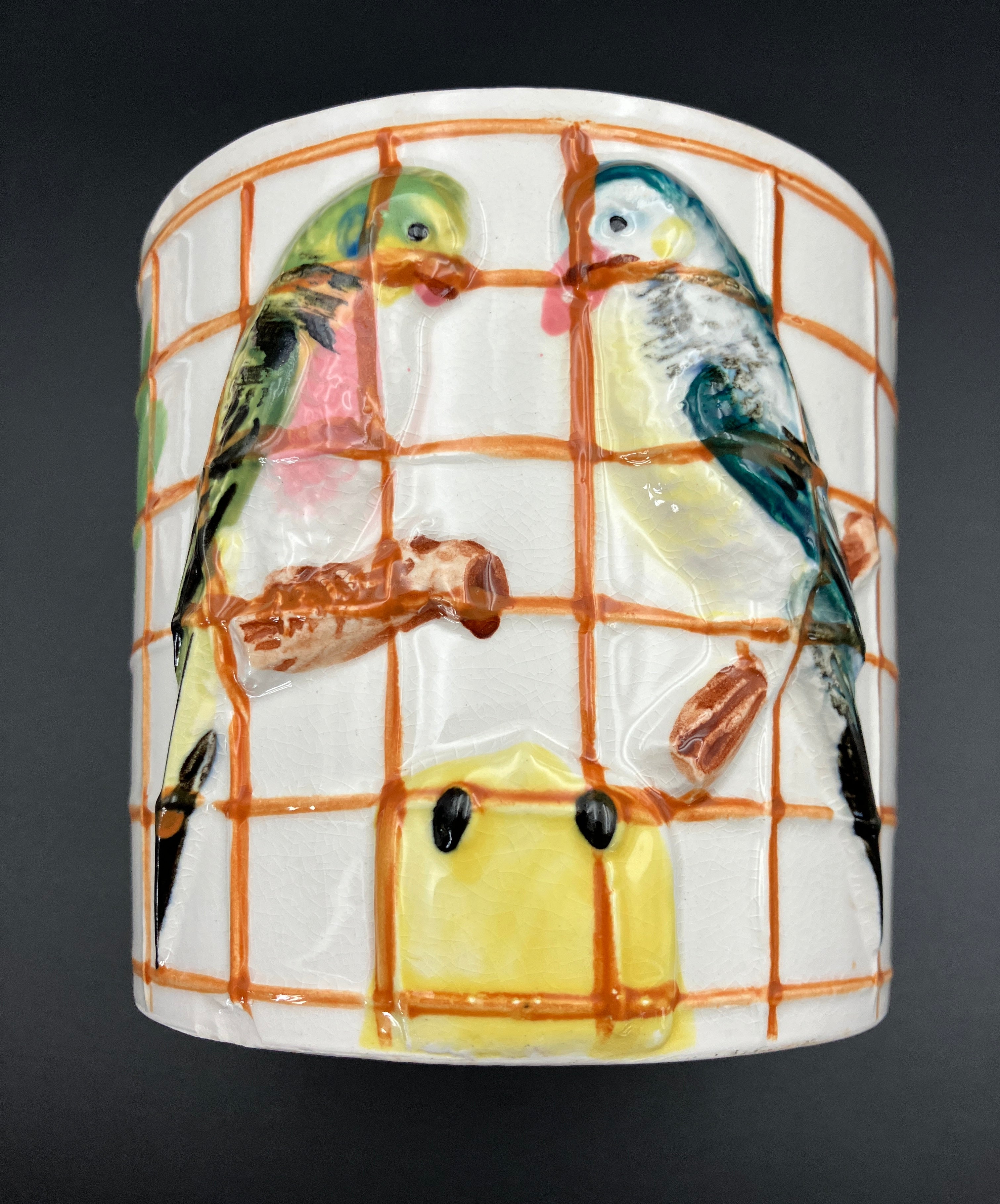 Vintage Cookie Jar Cage Bird Budgie Themed Biscuit Barrel - Japan Kitsch