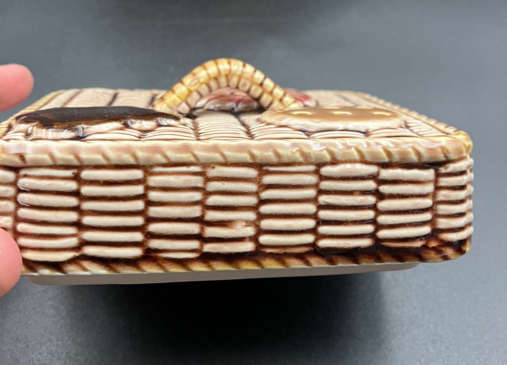 Vintage Cookie Jar Basket With Cookies - Cane Handle 1950s Kitsch Japan