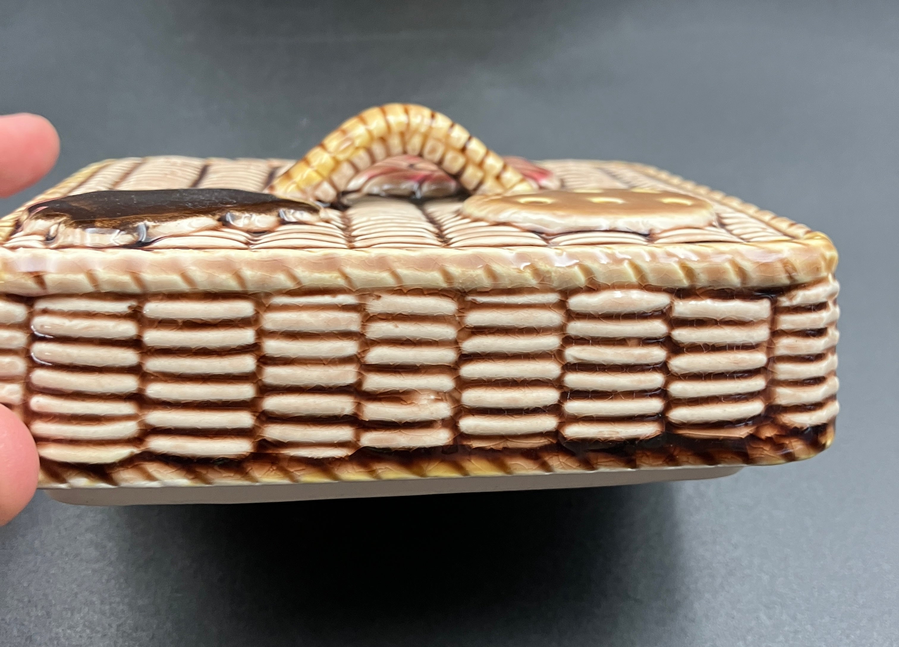 Vintage Cookie Jar Basket With Cookies - Cane Handle 1950s Kitsch Japan